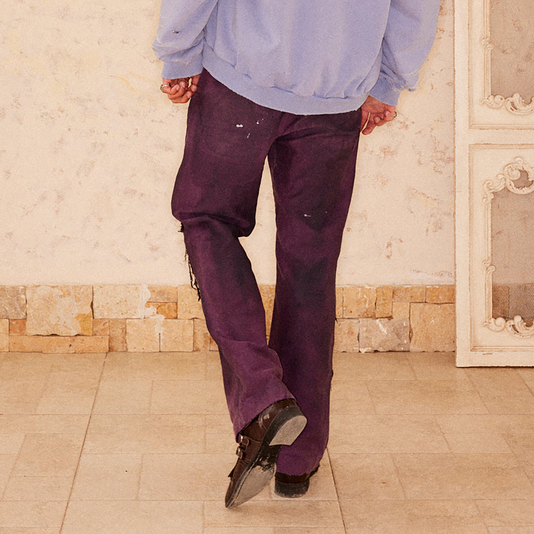 RICHILL Distressed Patchwork Moleskin Straight-Leg Pants-Pants-S-Free Shipping Leatheretro