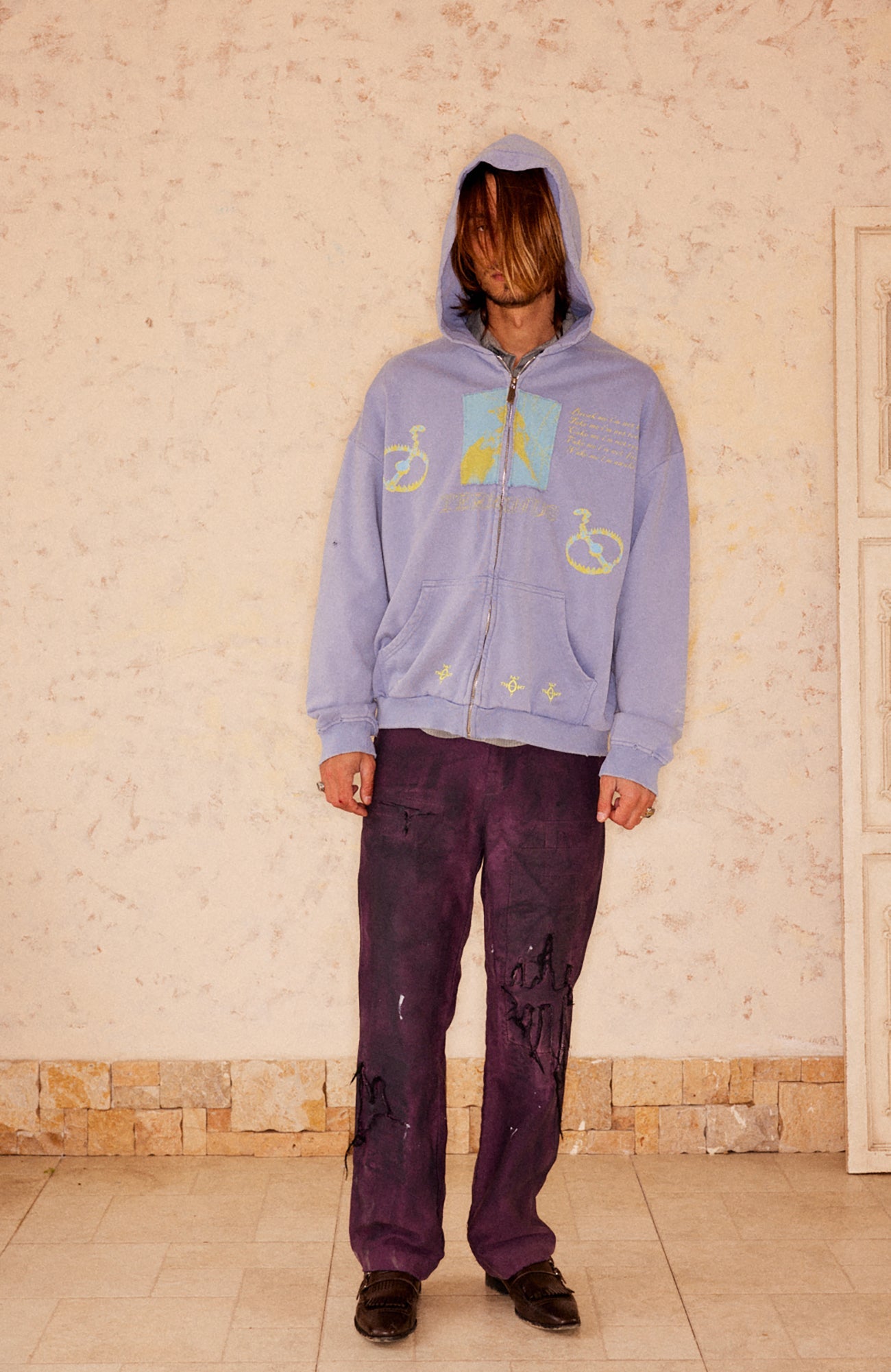 RICHILL Distressed Patchwork Moleskin Straight-Leg Pants-Pants-S-Free Shipping Leatheretro