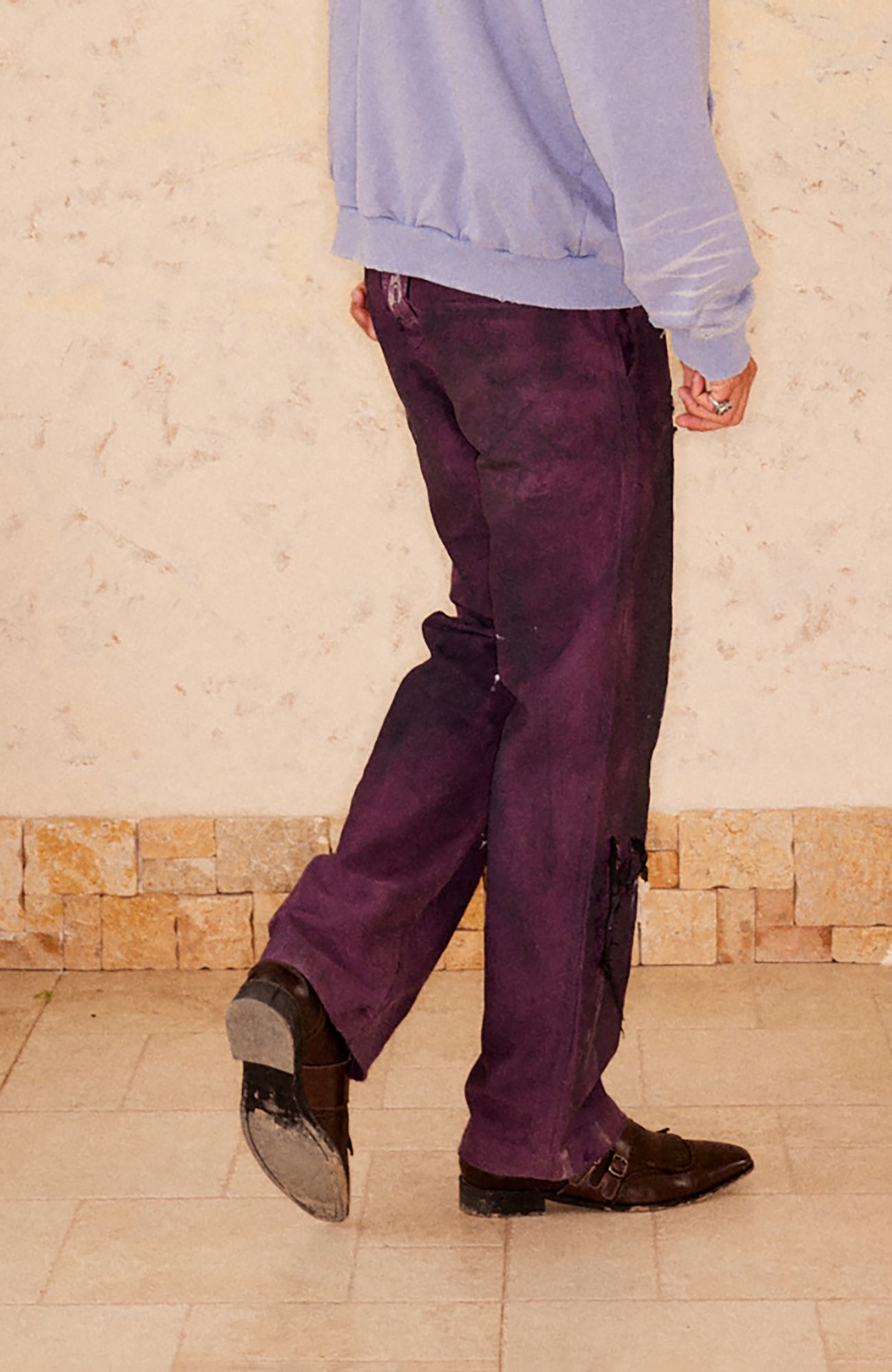 RICHILL Distressed Patchwork Moleskin Straight-Leg Pants-Pants-S-Free Shipping Leatheretro
