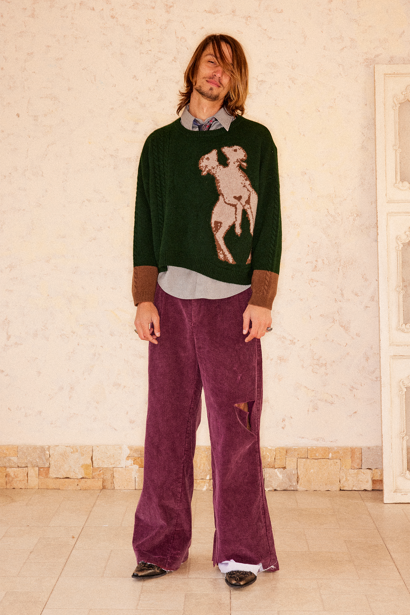 RICHILL Sheep Graphic Wool Crewneck Sweater-Sweater-S-Free Shipping Leatheretro