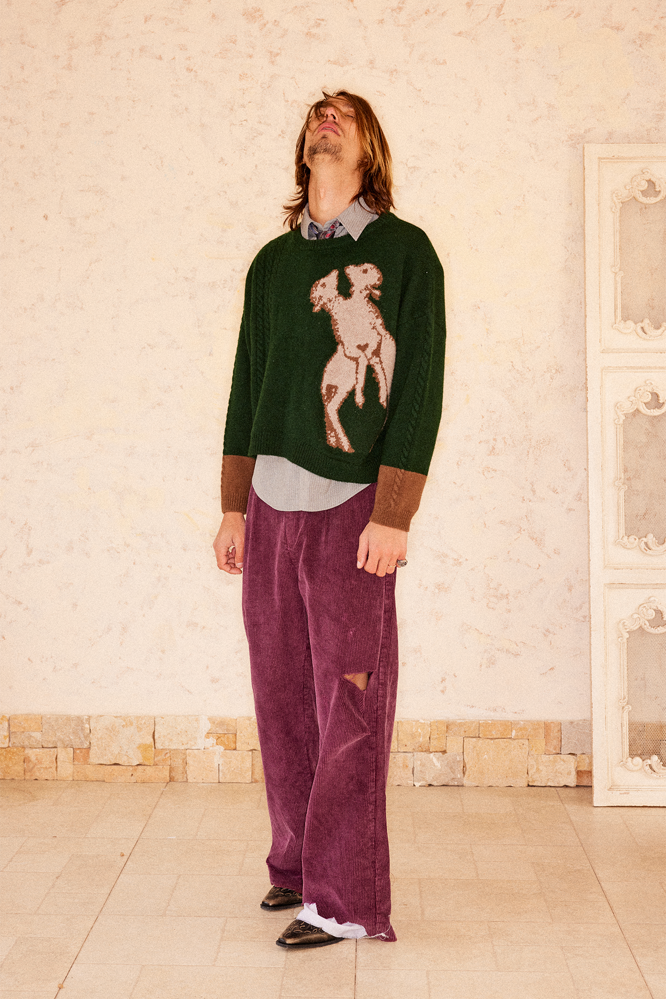 RICHILL Sheep Graphic Wool Crewneck Sweater-Sweater-S-Free Shipping Leatheretro
