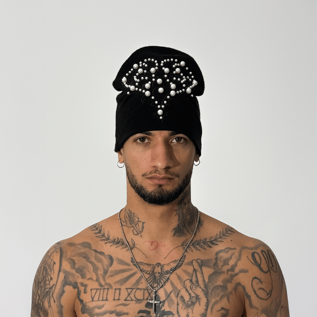 TECNINEGROUP Pearl Heart Embroidered Knit Beanie-Hat, Cap, Beanie-Black-Free Shipping Leatheretro