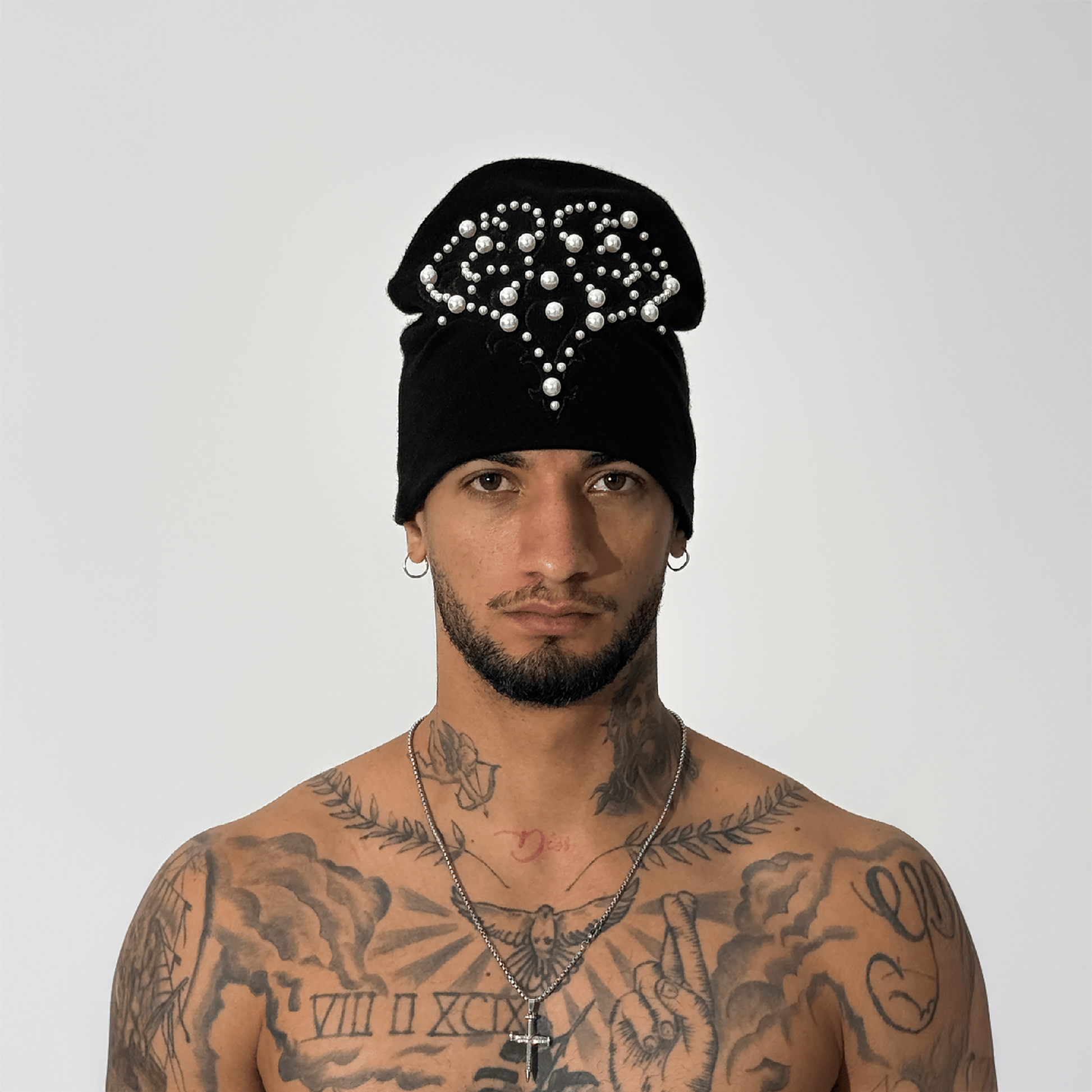 TECNINEGROUP Pearl Heart Embroidered Knit Beanie-Hat, Cap, Beanie-Black-Free Shipping Leatheretro