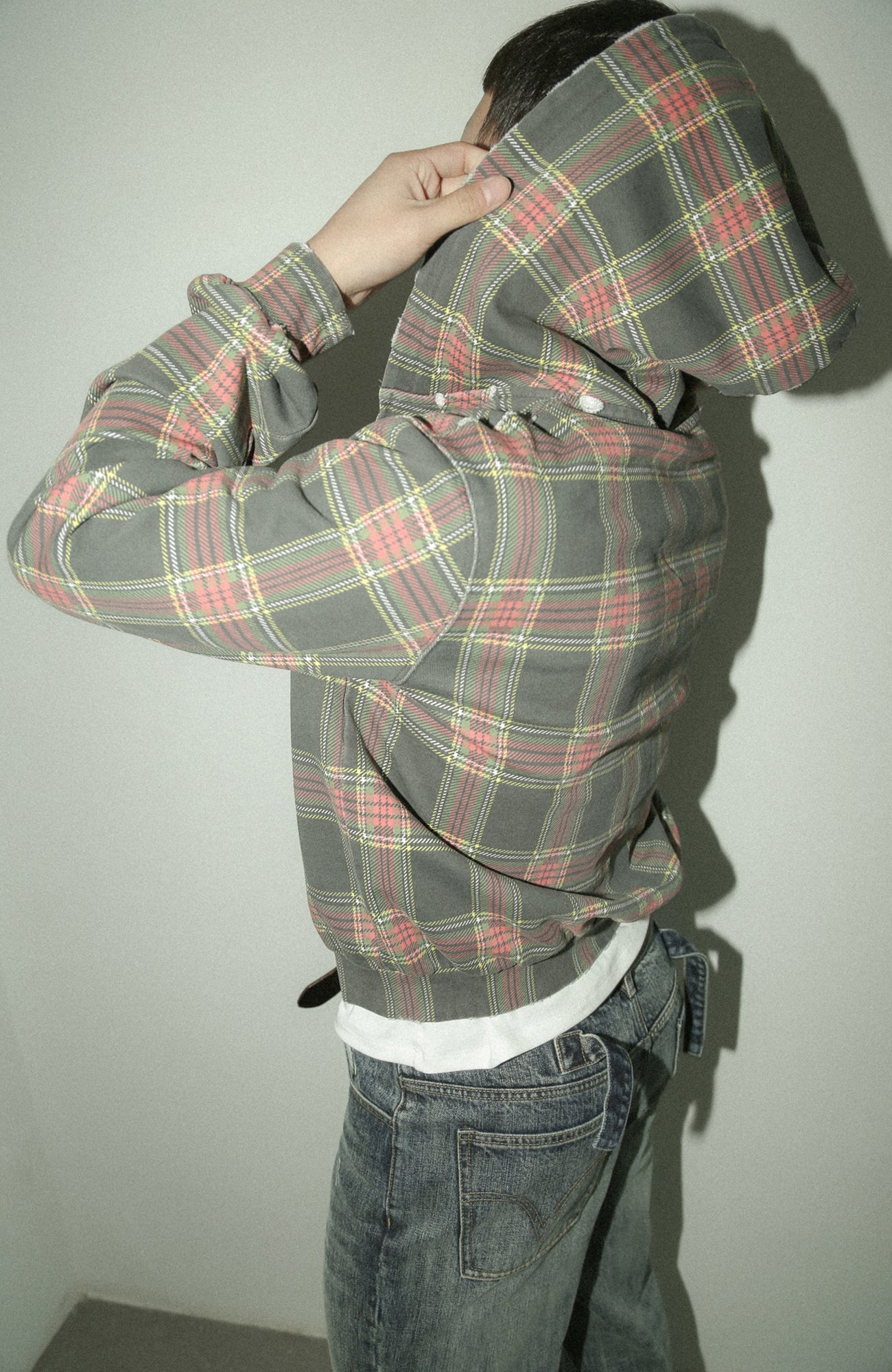 TRECLUB Distressed Plaid Zip-Up Hoodie-Jacket-S (Preorder)-Free Shipping Leatheretro