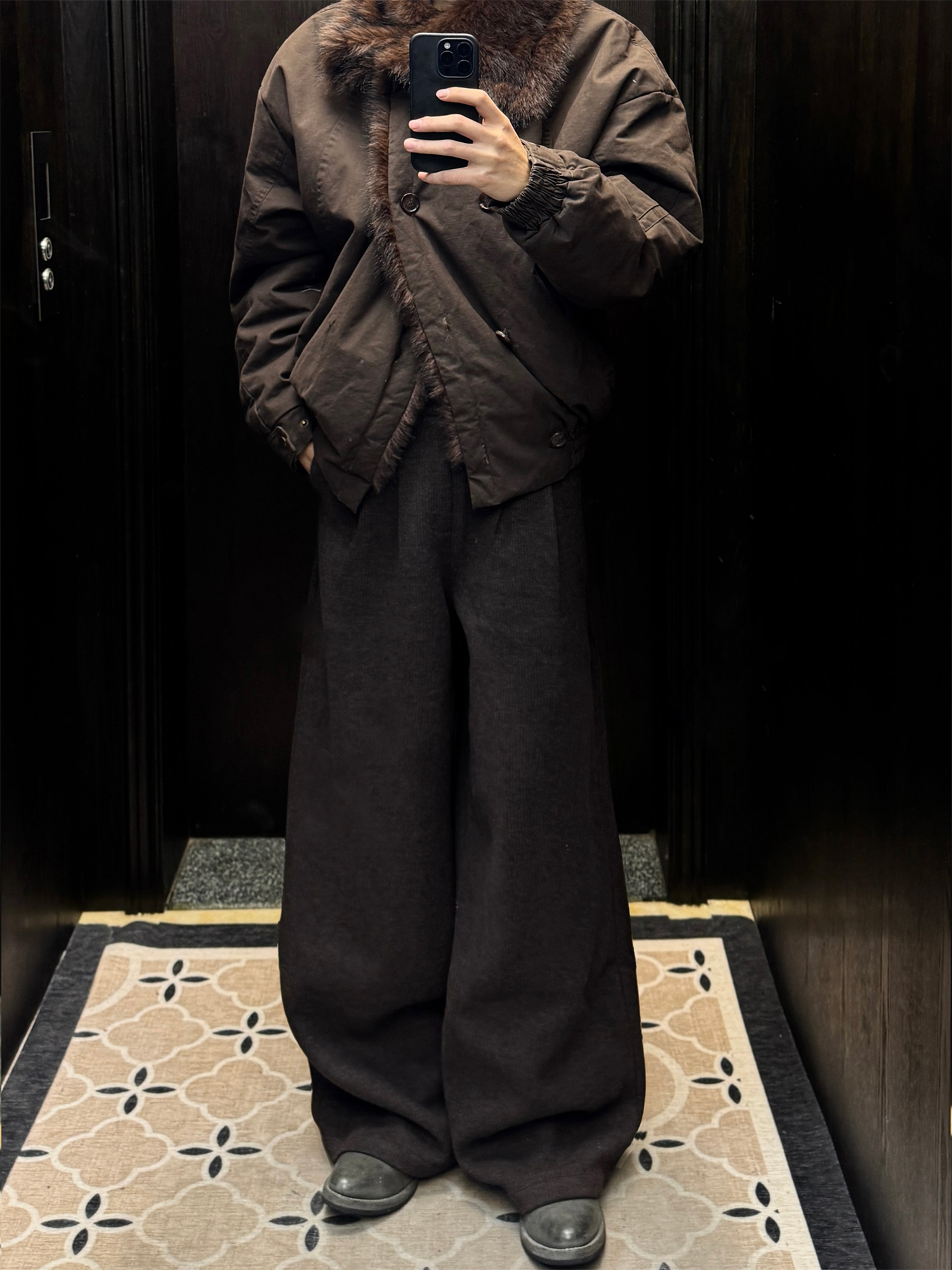 TRECLUB Double-Breasted Faux-Fur Lining Bomber Jacket-Jacket-S-Free Shipping Leatheretro