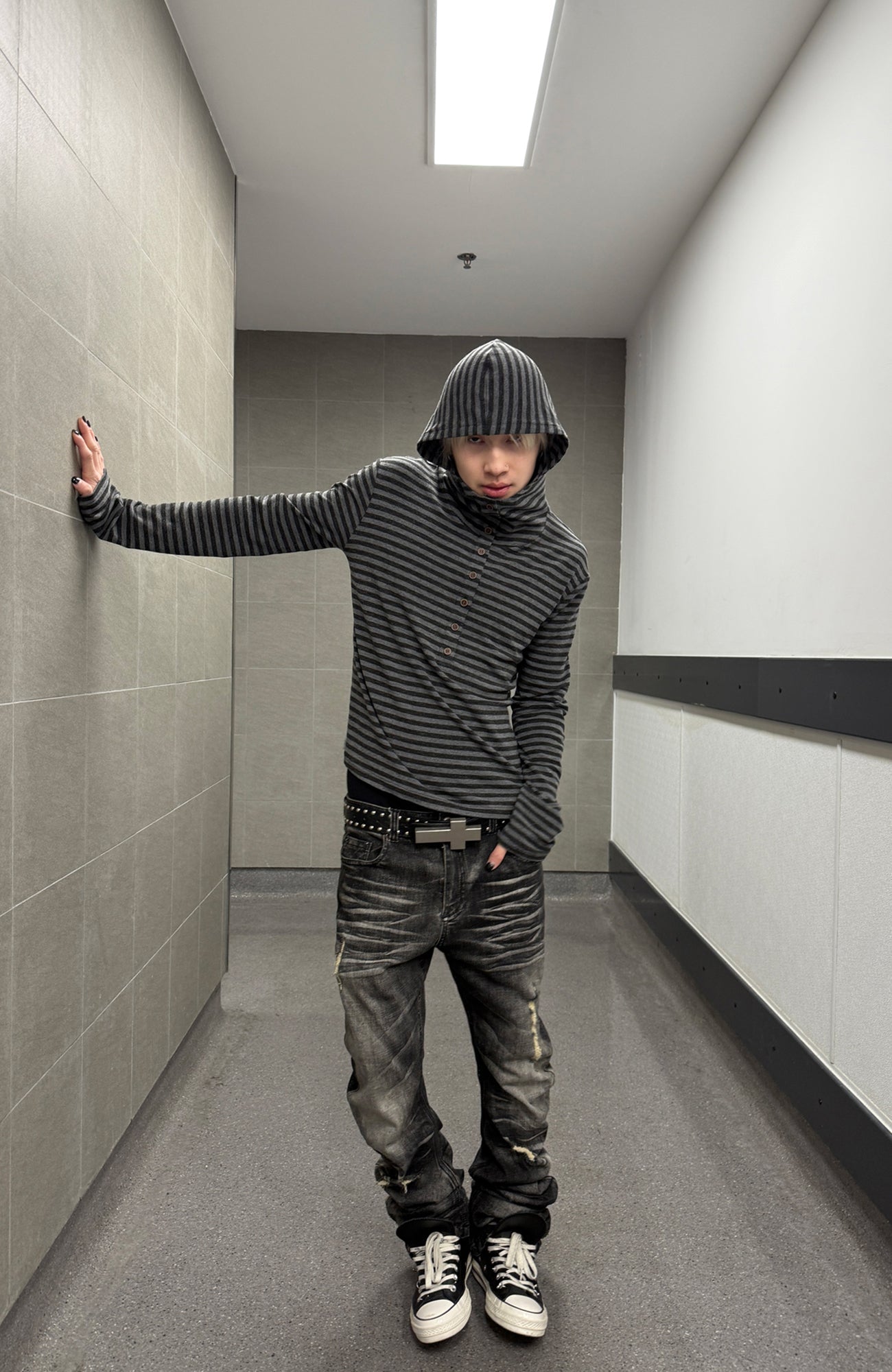 TRECLUB Stripe Hooded Polo Long Sleeve-L/S Tee-S (Preorder)-Free Shipping Leatheretro