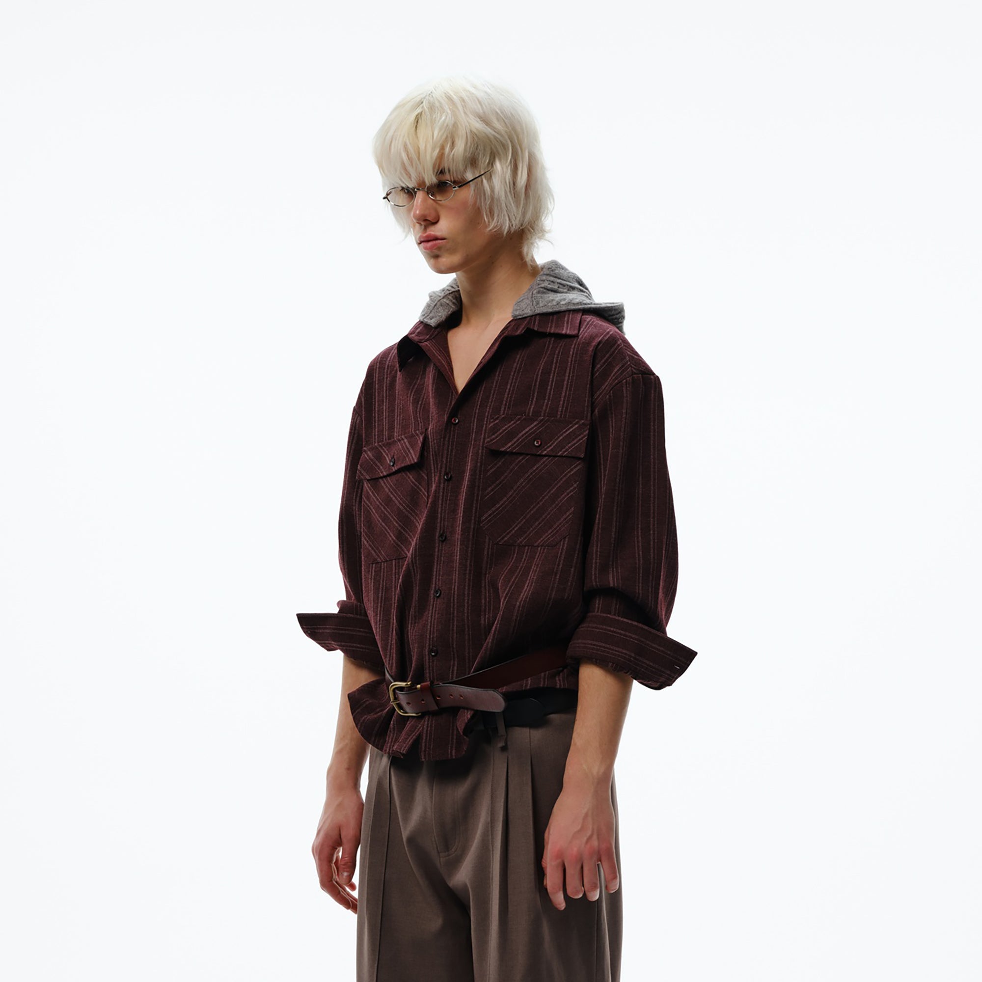 TRECLUB Retro Faux-Layer Hooded Button-Up Shirt-Shirt-S-Free Shipping Leatheretro