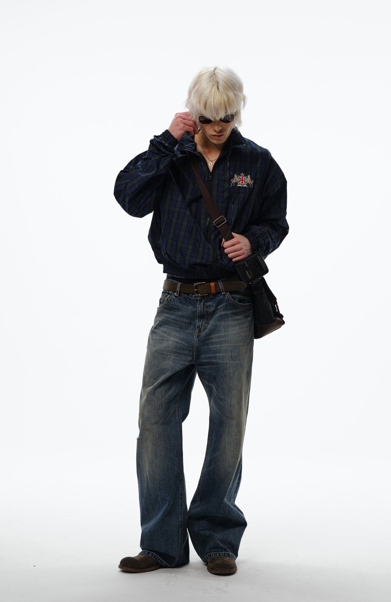 TRECLUB Retro Embroidered Plaid Jacket-Jacket-S-Free Shipping Leatheretro