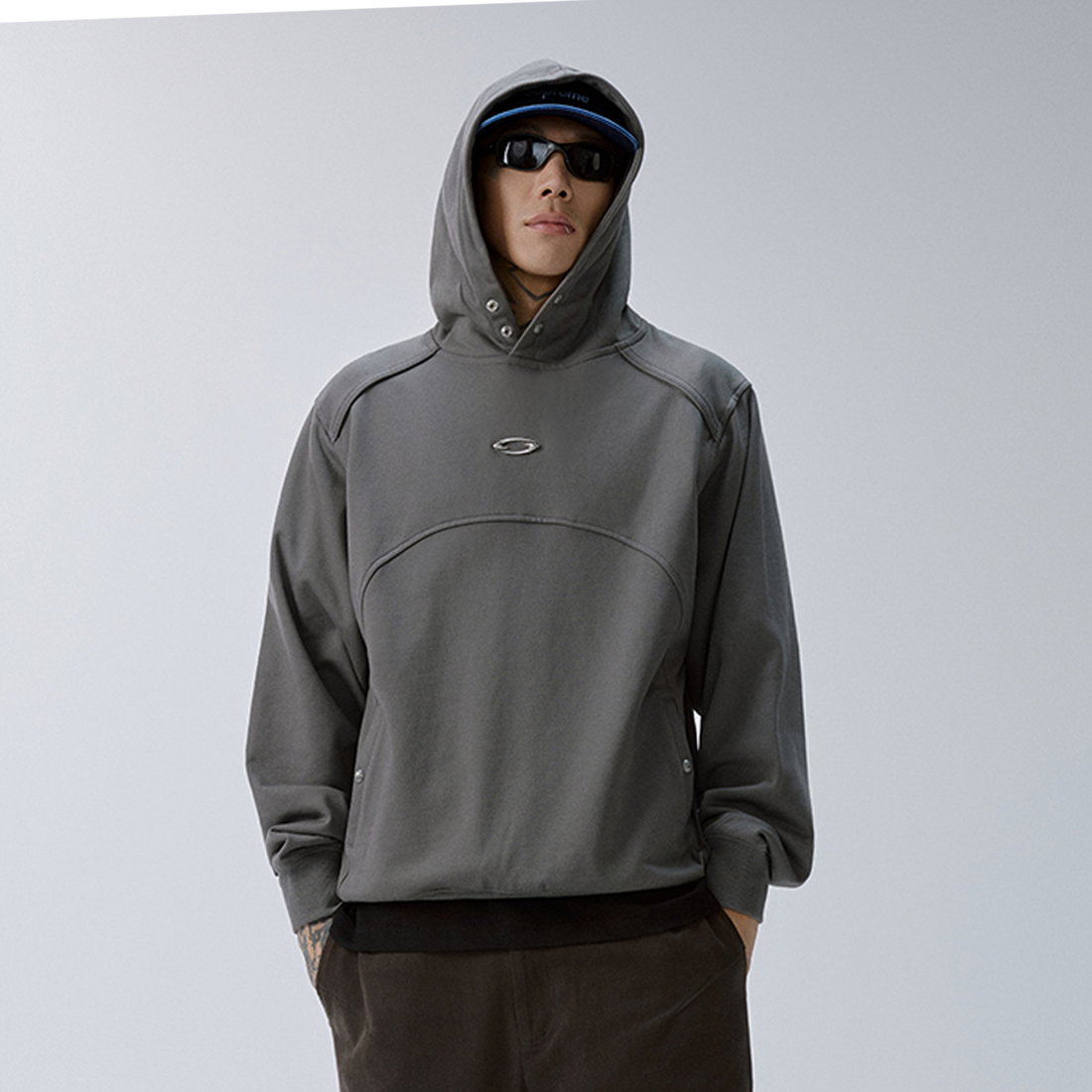 F2CE Essential Metal Badge Snap Hoodie-Hoodie-S-Black-Free Shipping Leatheretro