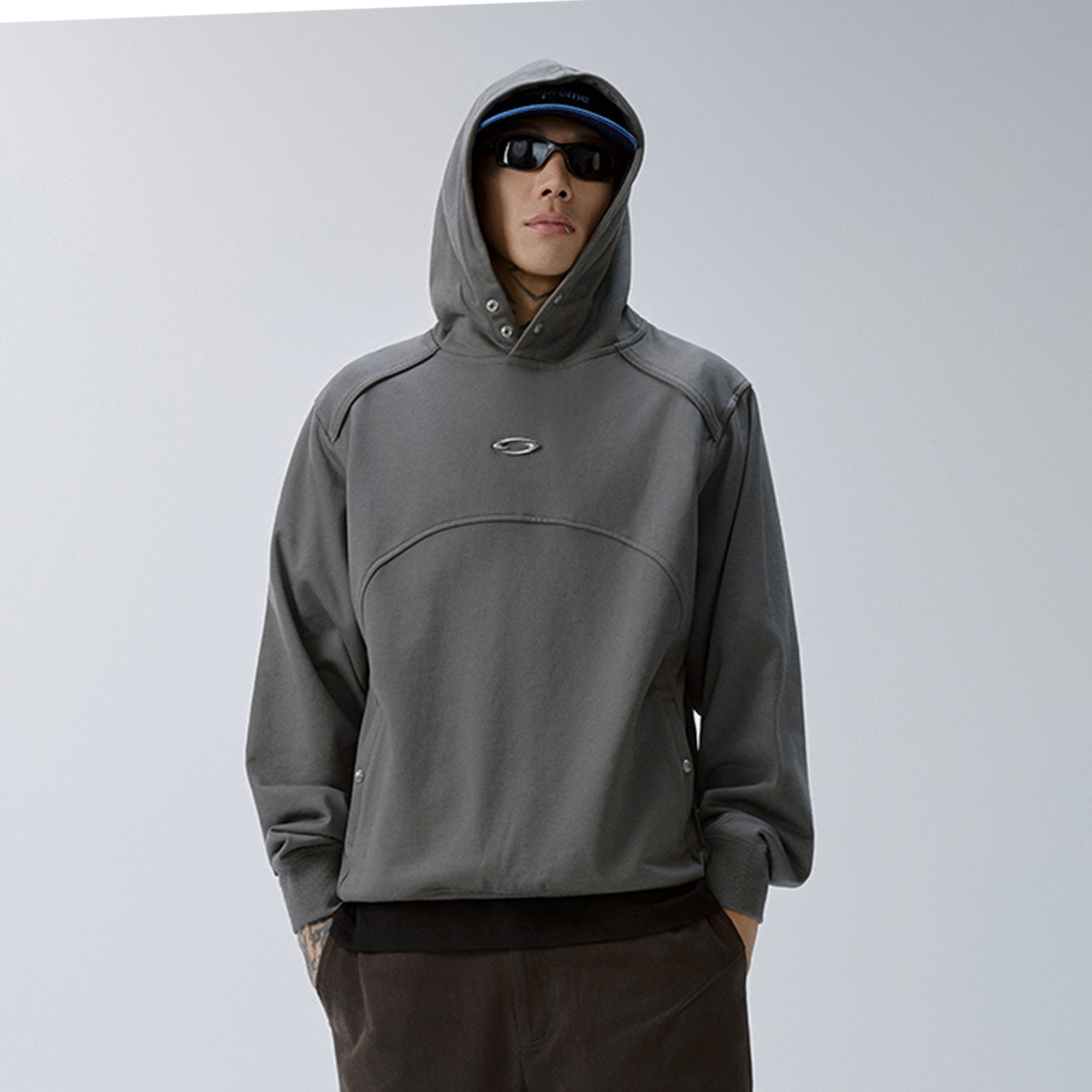 F2CE Essential Metal Badge Snap Hoodie-Hoodie-S-Gray-Free Shipping Leatheretro