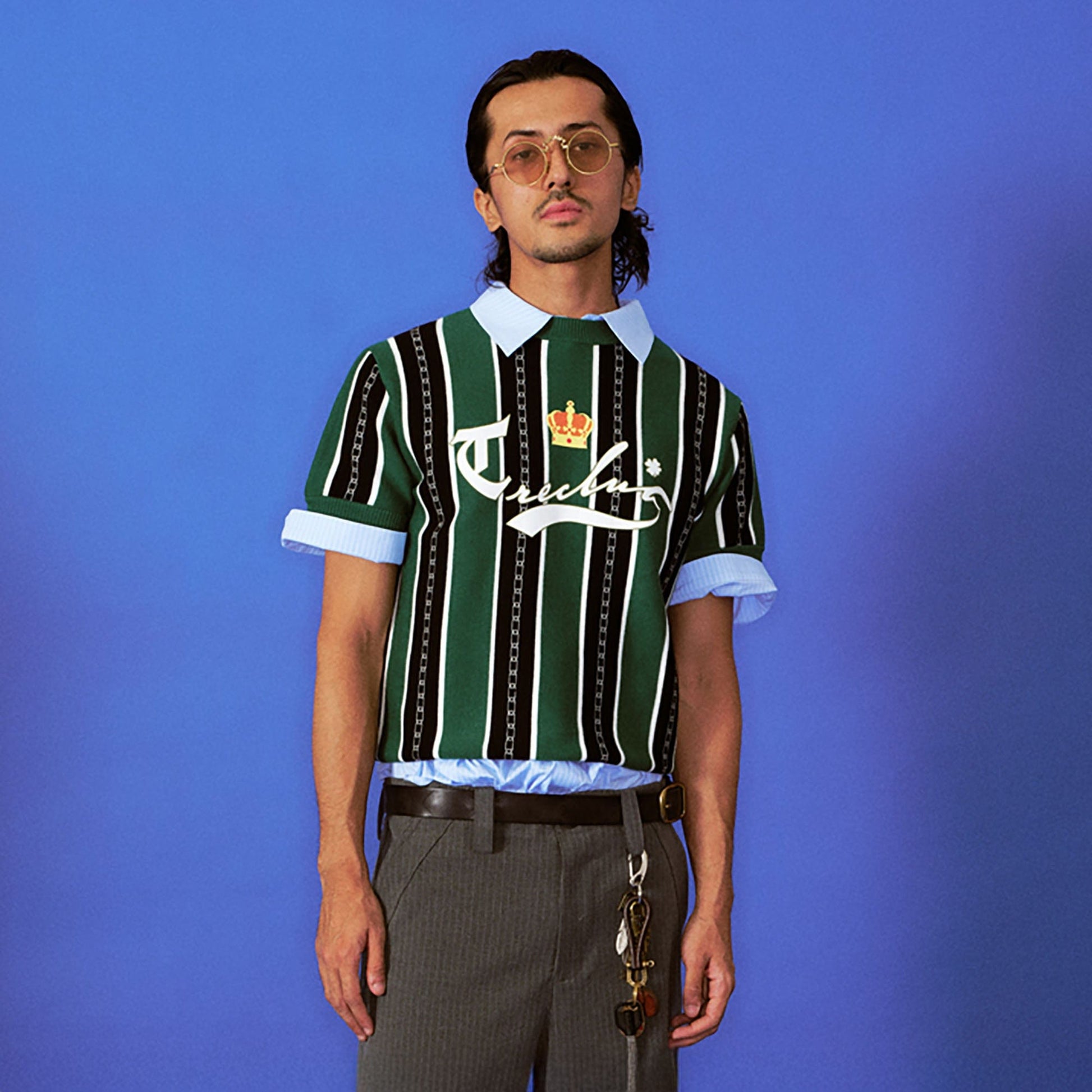 TRECLUB Retro Chain Stripe Knit T-Shirt-T Shirt-S-Free Shipping Leatheretro