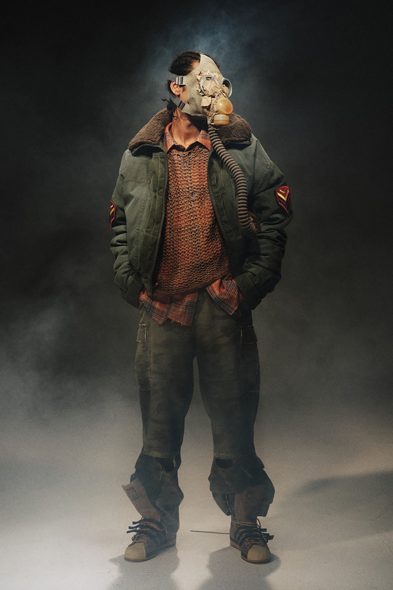 TRECLUB Distressed Patch Quilted Bomber