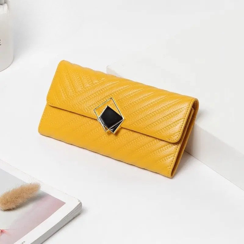 Large Capacity Leather Women's Wallet - Long Hand-Held Phone Holder-Wallets & Money Clips-Yellow-Free Shipping Leatheretro