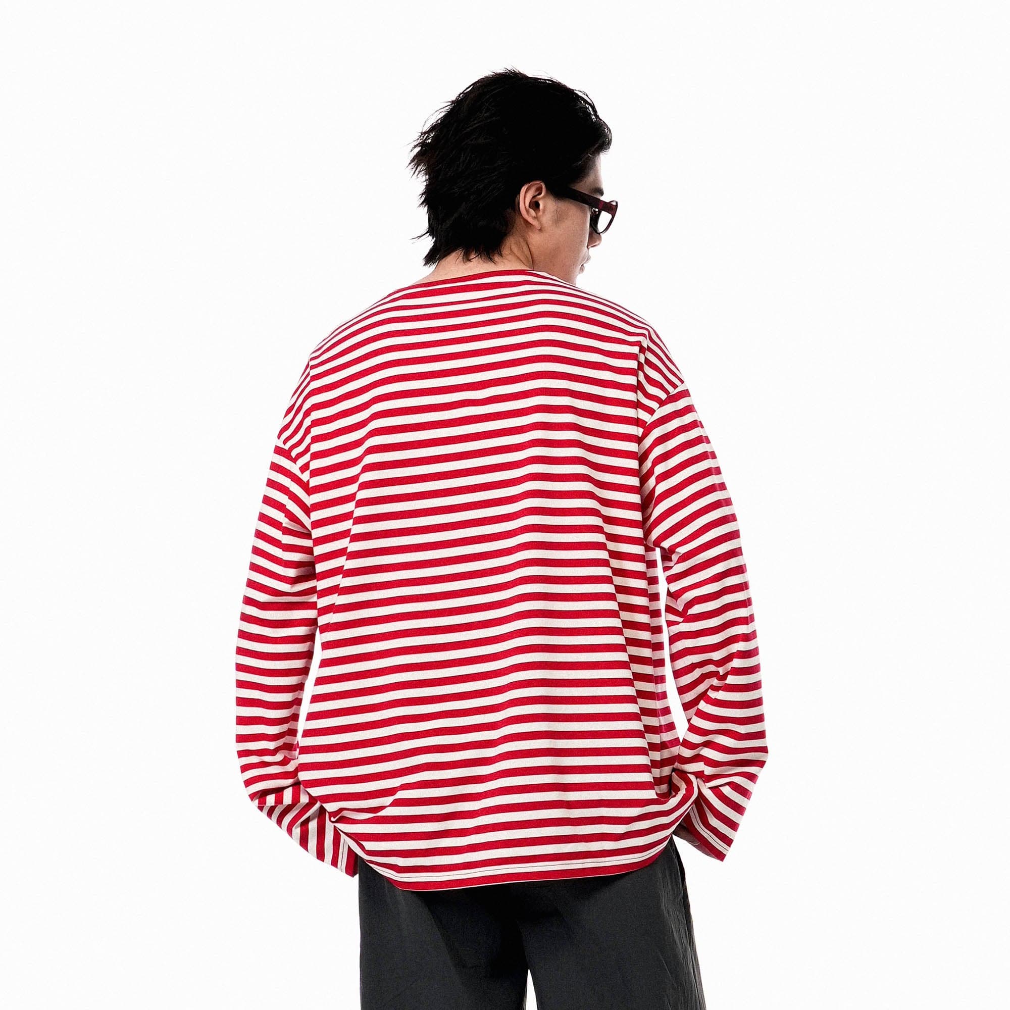 OIPWORD Snack Patchwork Striped Long-Sleeve Tee-L/S Tee-S-Blue-Free Shipping Leatheretro