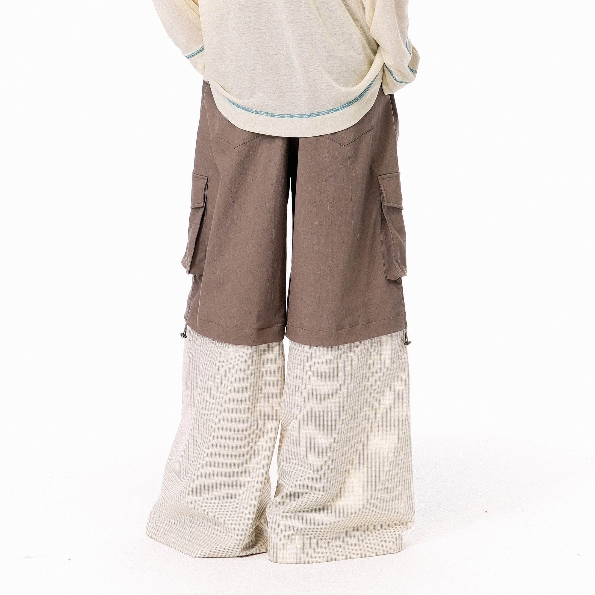 OIPWORD Detachable Plaid Multi-Pocket Wide-Leg Cargo-Pants-S-Free Shipping Leatheretro