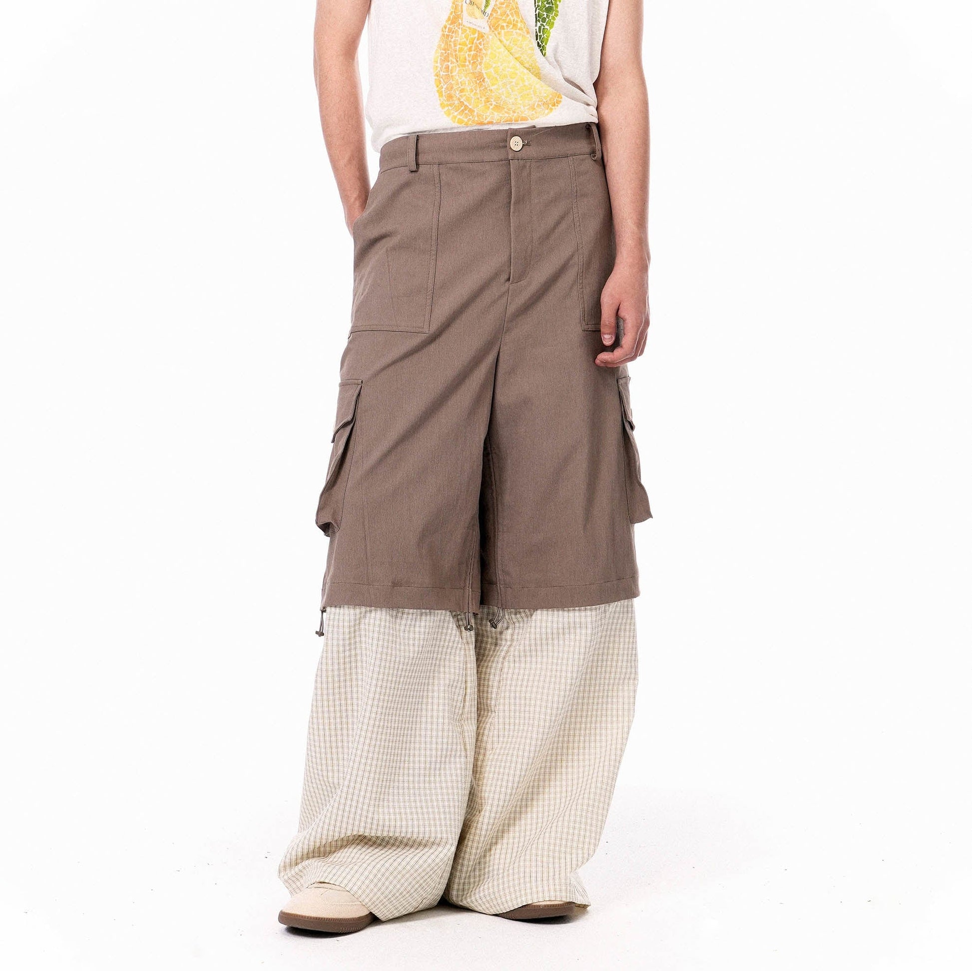 OIPWORD Detachable Plaid Multi-Pocket Wide-Leg Cargo-Pants-S-Free Shipping Leatheretro