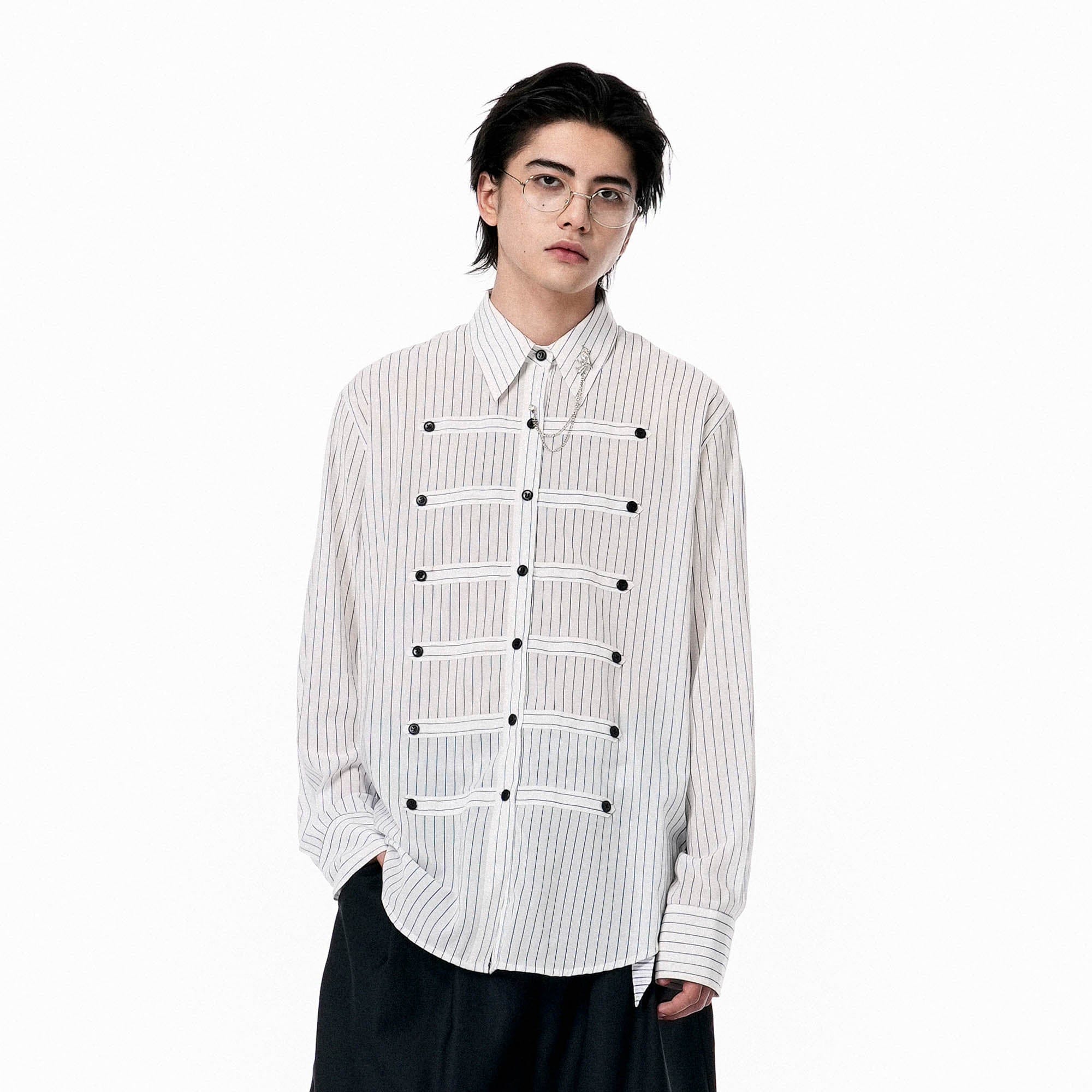 OIPWORD Courtly Multi-Strap Pinstriped Shirt-Shirt-S-Free Shipping Leatheretro