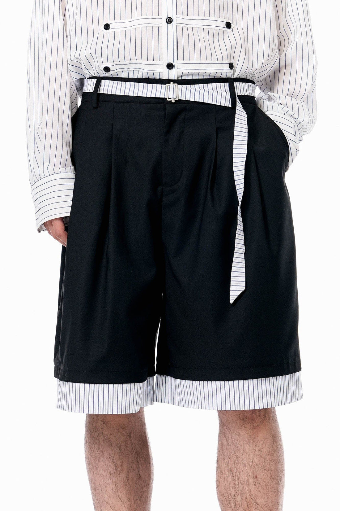 OIPWORD Panelled Stripe Hem Shorts-Shorts-S-Free Shipping Leatheretro