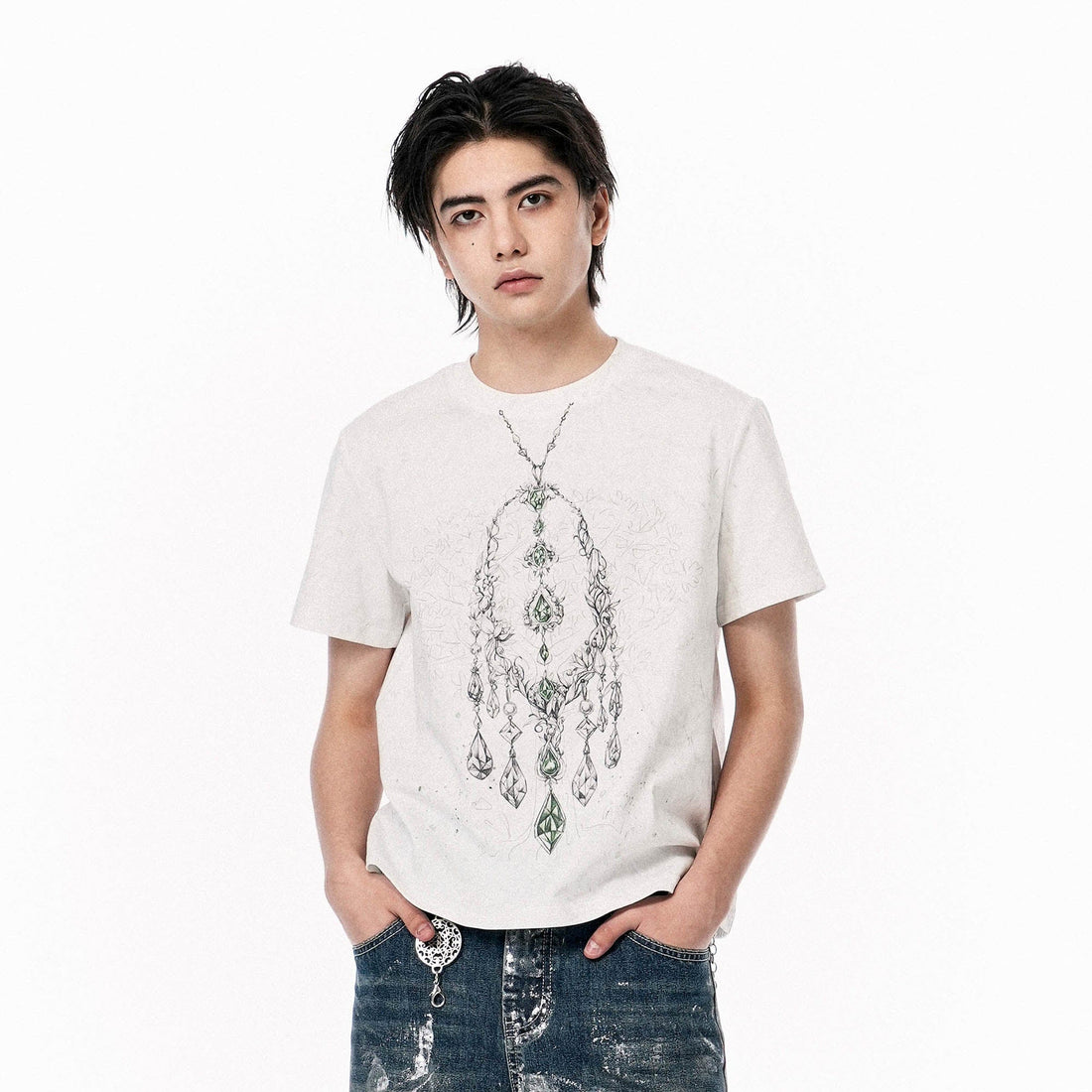 OIPWORD Crystal Necklace Graphic T-Shirt-T Shirt-S-Free Shipping Leatheretro