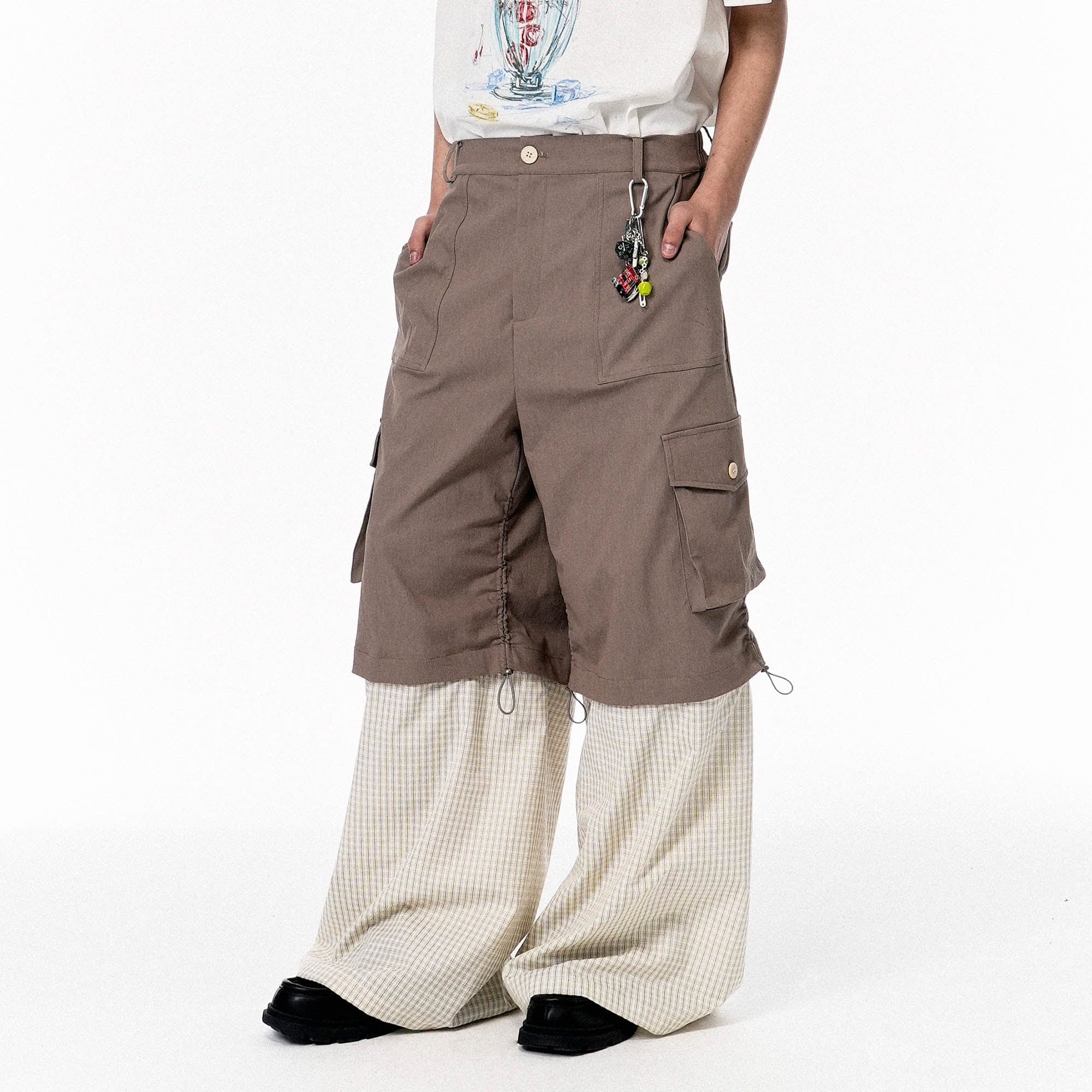 OIPWORD Detachable Plaid Multi-Pocket Wide-Leg Cargo-Pants-S-Free Shipping Leatheretro