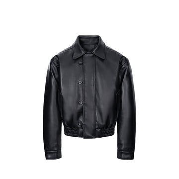 ESAIAS Retro Button-Up Faux Leather Puffer Jacket-Jacket-S-Free Shipping Leatheretro