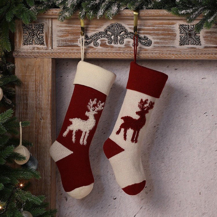 Elk Candy Bag Christmas Hanging Socks for Gifts 2pcs/set-Socks-Red + White-Free Shipping Leatheretro