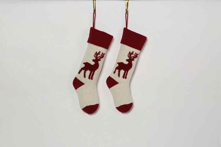 Elk Candy Bag Christmas Hanging Socks for Gifts 2pcs/set-Socks-Red + White-Free Shipping Leatheretro