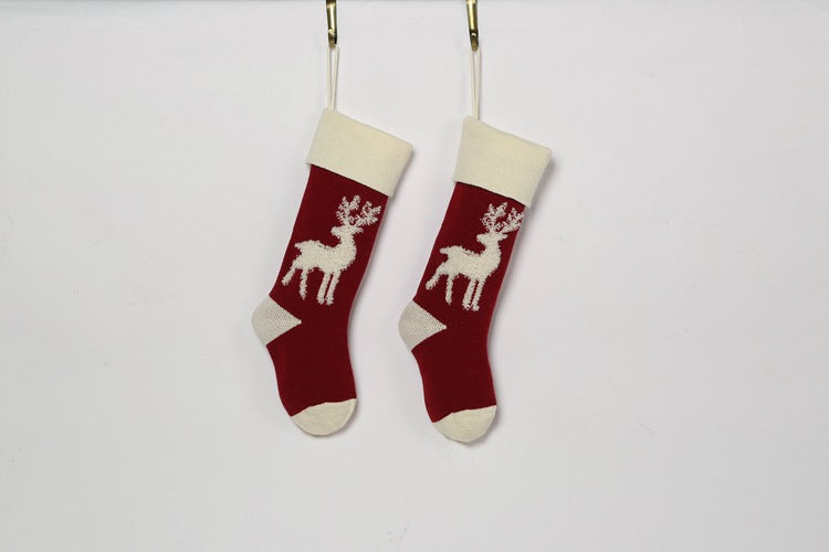 Elk Candy Bag Christmas Hanging Socks for Gifts 2pcs/set-Socks-Red + White-Free Shipping Leatheretro