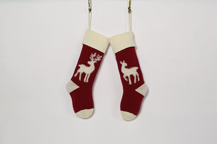 Elk Candy Bag Christmas Hanging Socks for Gifts 2pcs/set-Socks-Red + White-Free Shipping Leatheretro