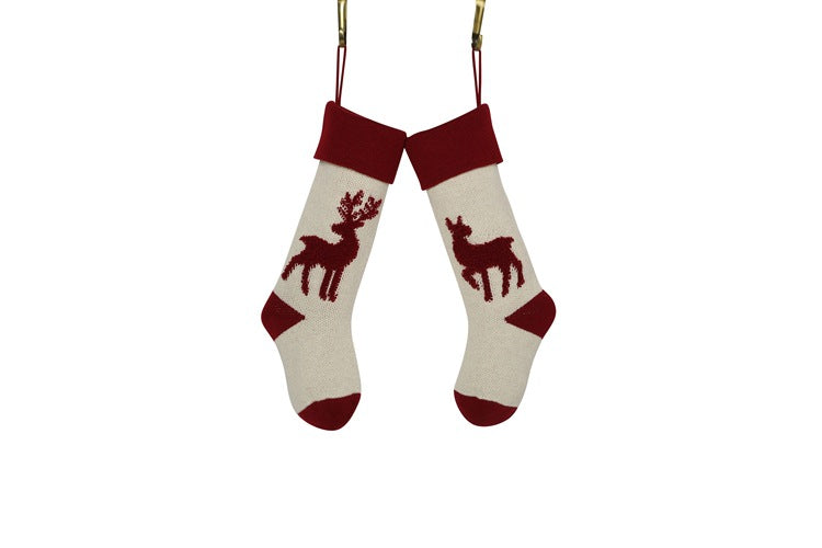 Elk Candy Bag Christmas Hanging Socks for Gifts 2pcs/set-Socks-Red + White-Free Shipping Leatheretro