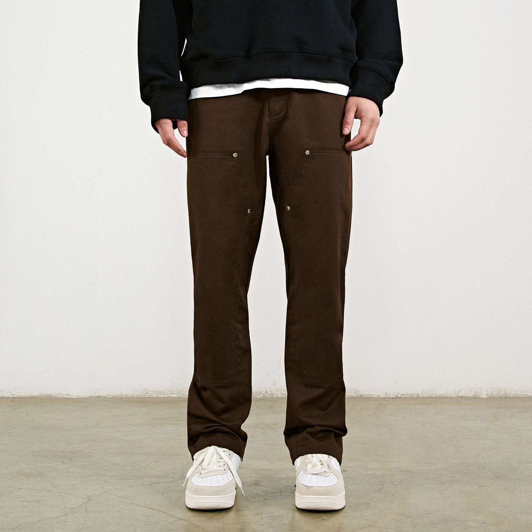 BONELESS Rivet Double-layered Back Zipper Pants-Pants-S-Brown-Free Shipping Leatheretro