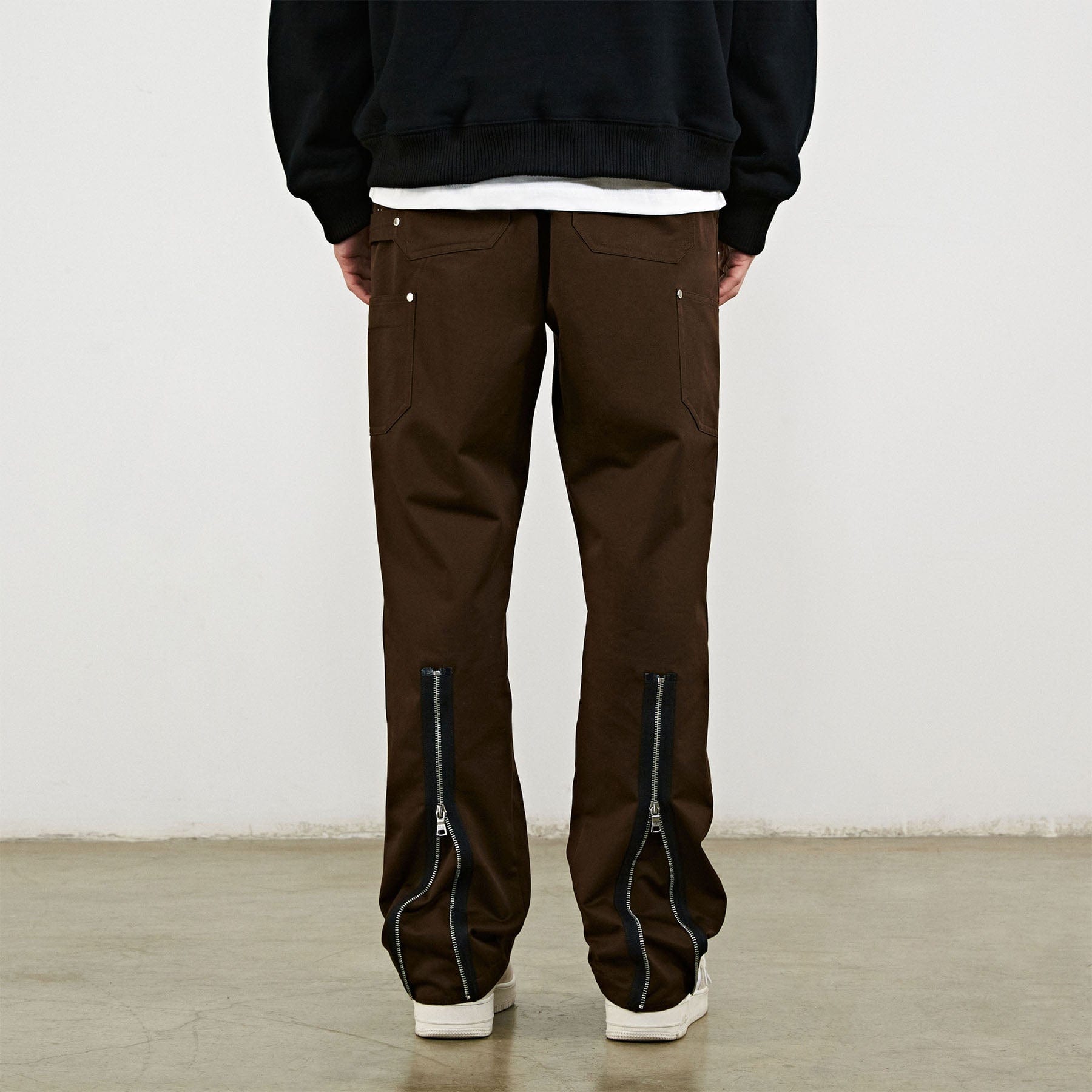 BONELESS Rivet Double-layered Back Zipper Pants-Pants-S-Brown-Free Shipping Leatheretro