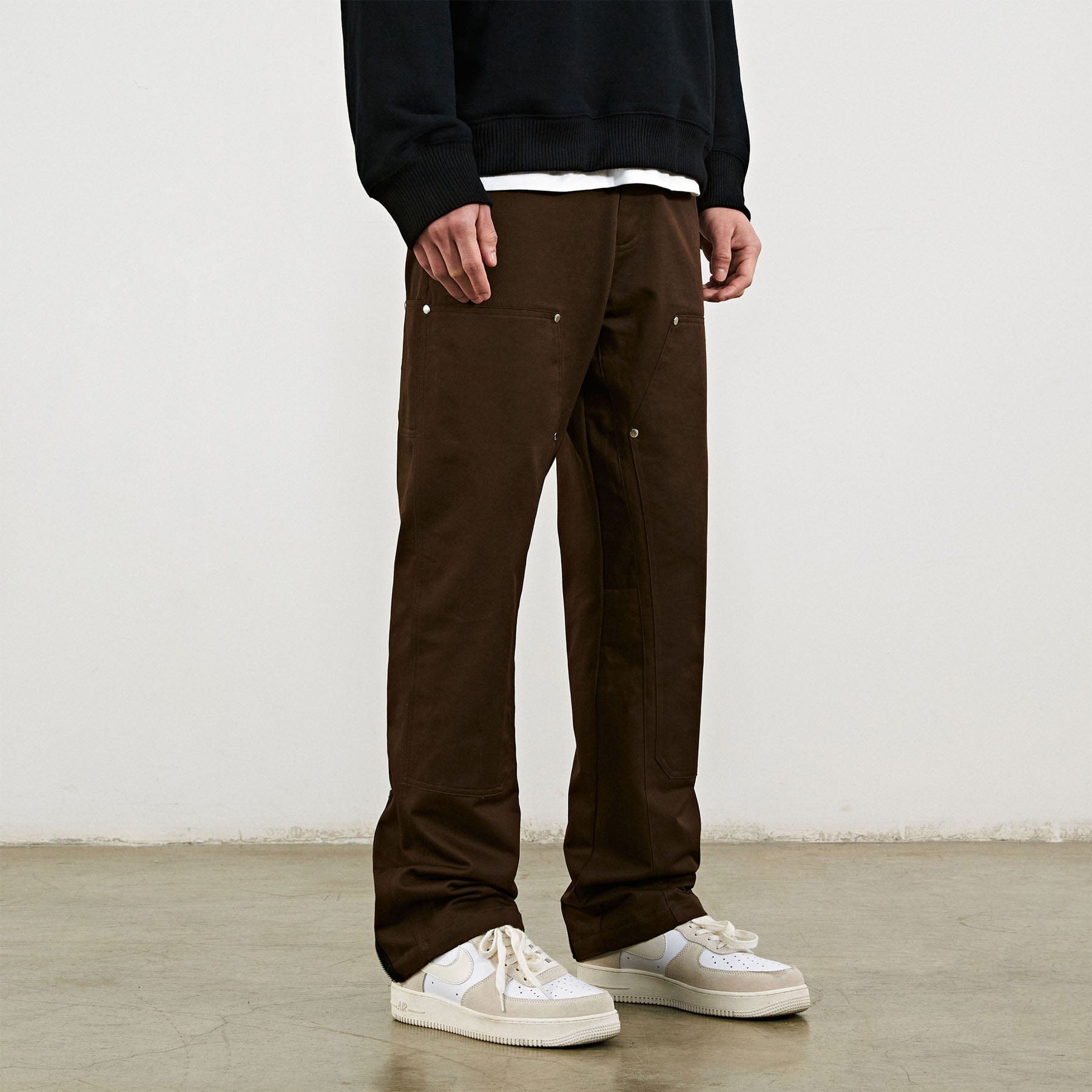 BONELESS Rivet Double-layered Back Zipper Pants-Pants-S-Brown-Free Shipping Leatheretro