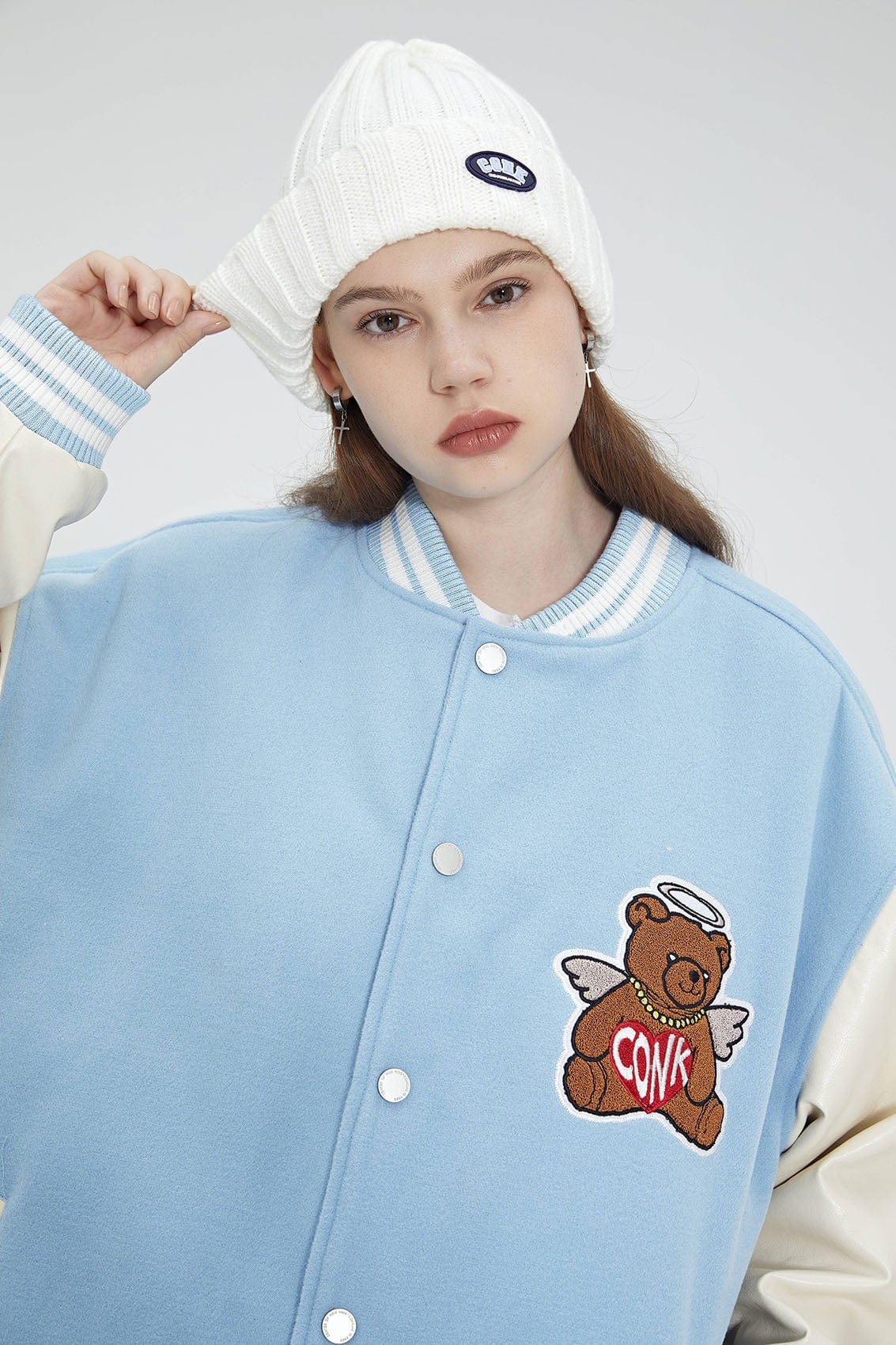 CONKLAB Angel Bear Varsity Jacket (Only Size S Left)-Jacket-S-Blue-Free Shipping Leatheretro