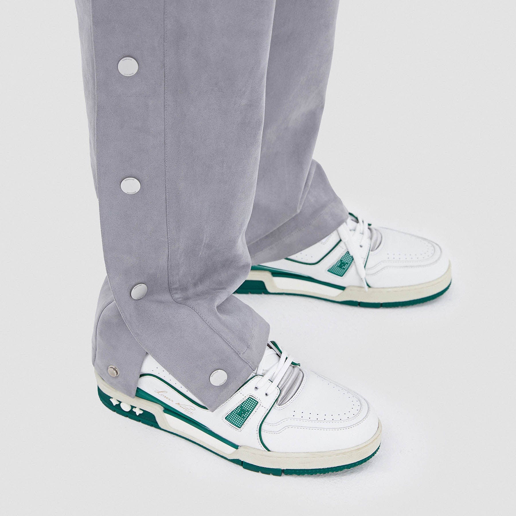 BONELESS Suede Textured Buttoned Pants-Pants-S-Light Grey-Free Shipping Leatheretro
