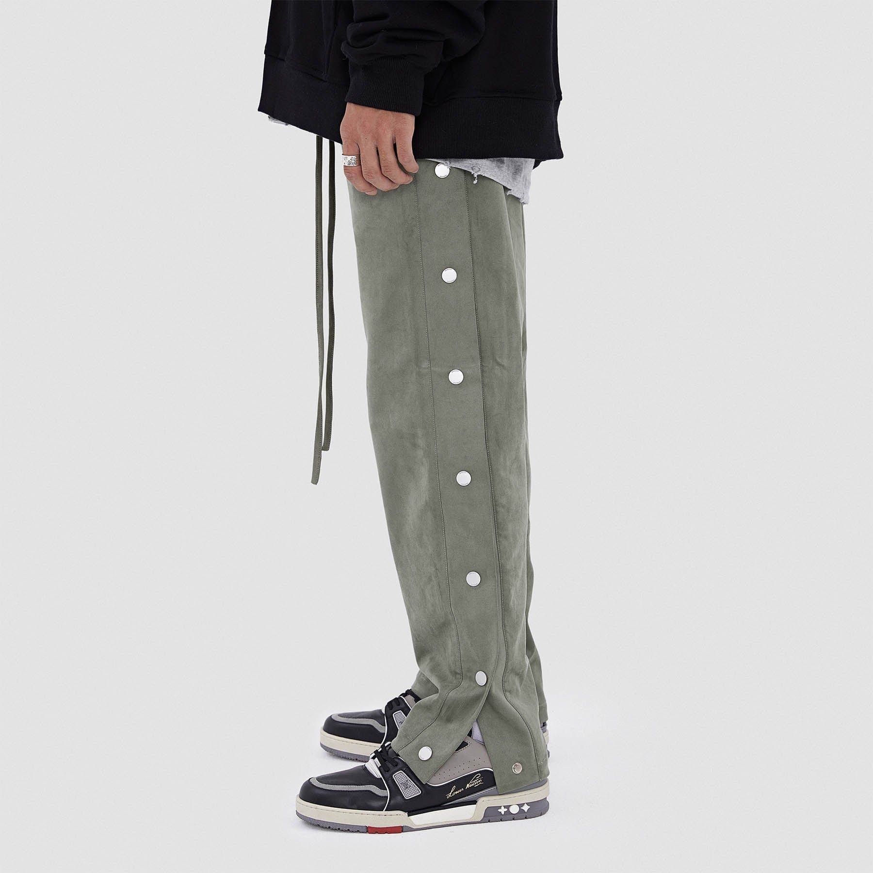 BONELESS Suede Textured Buttoned Pants-Pants-S-Light Grey-Free Shipping Leatheretro