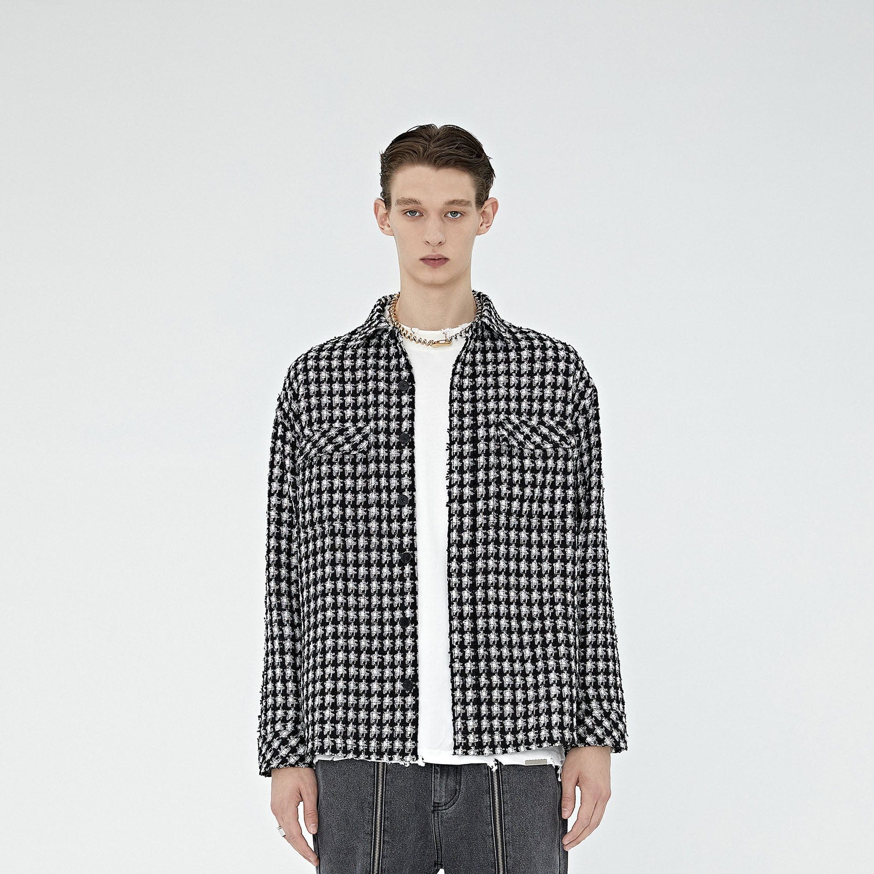 BONELESS Houndstooth Tweed Jacket-Jacket-S-Free Shipping Leatheretro