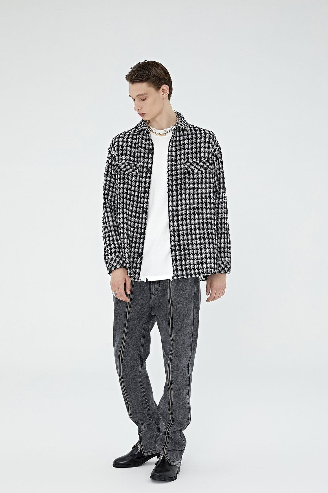 BONELESS Houndstooth Tweed Jacket-Jacket-S-Free Shipping Leatheretro
