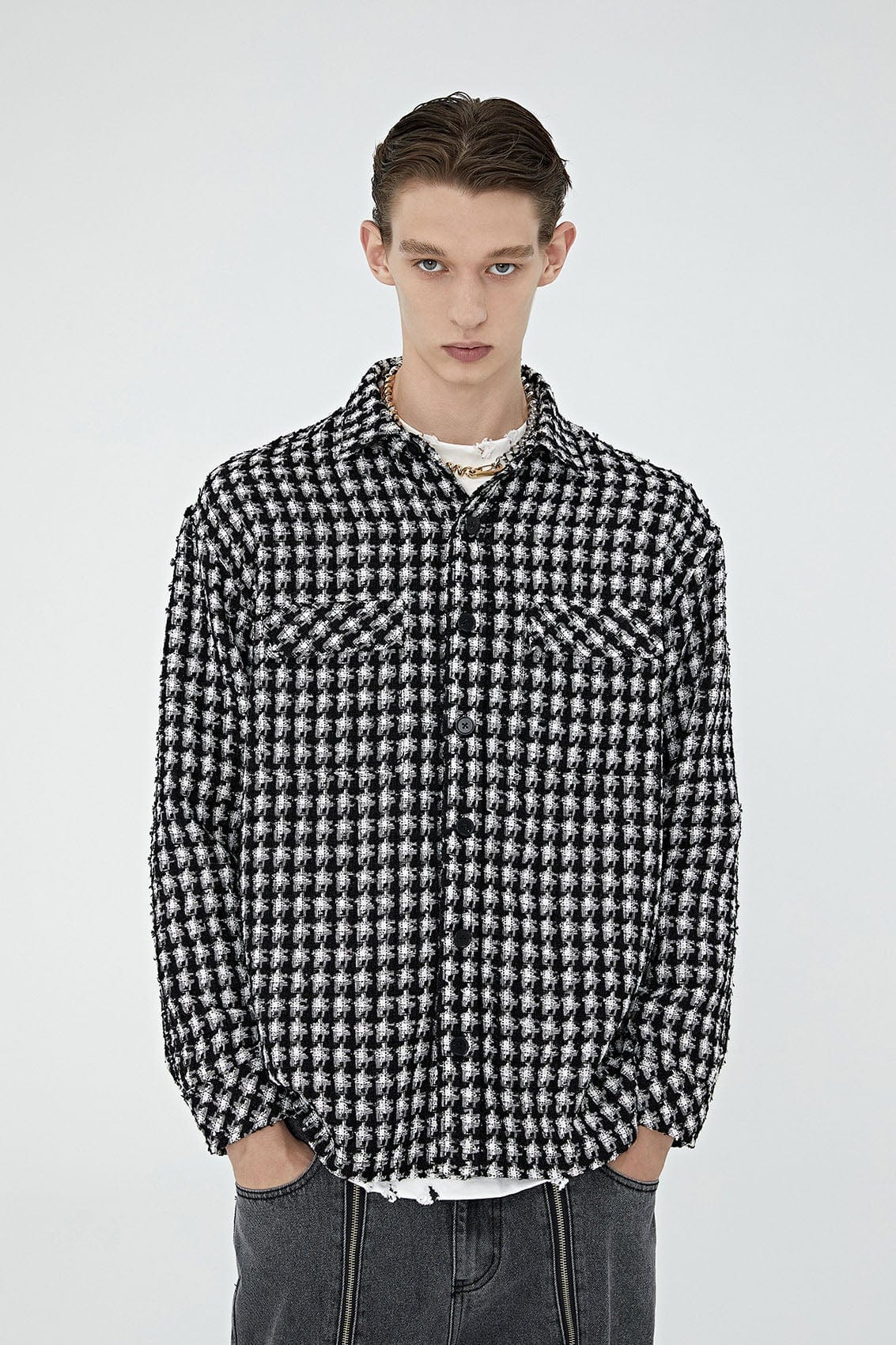 BONELESS Houndstooth Tweed Jacket-Jacket-S-Free Shipping Leatheretro