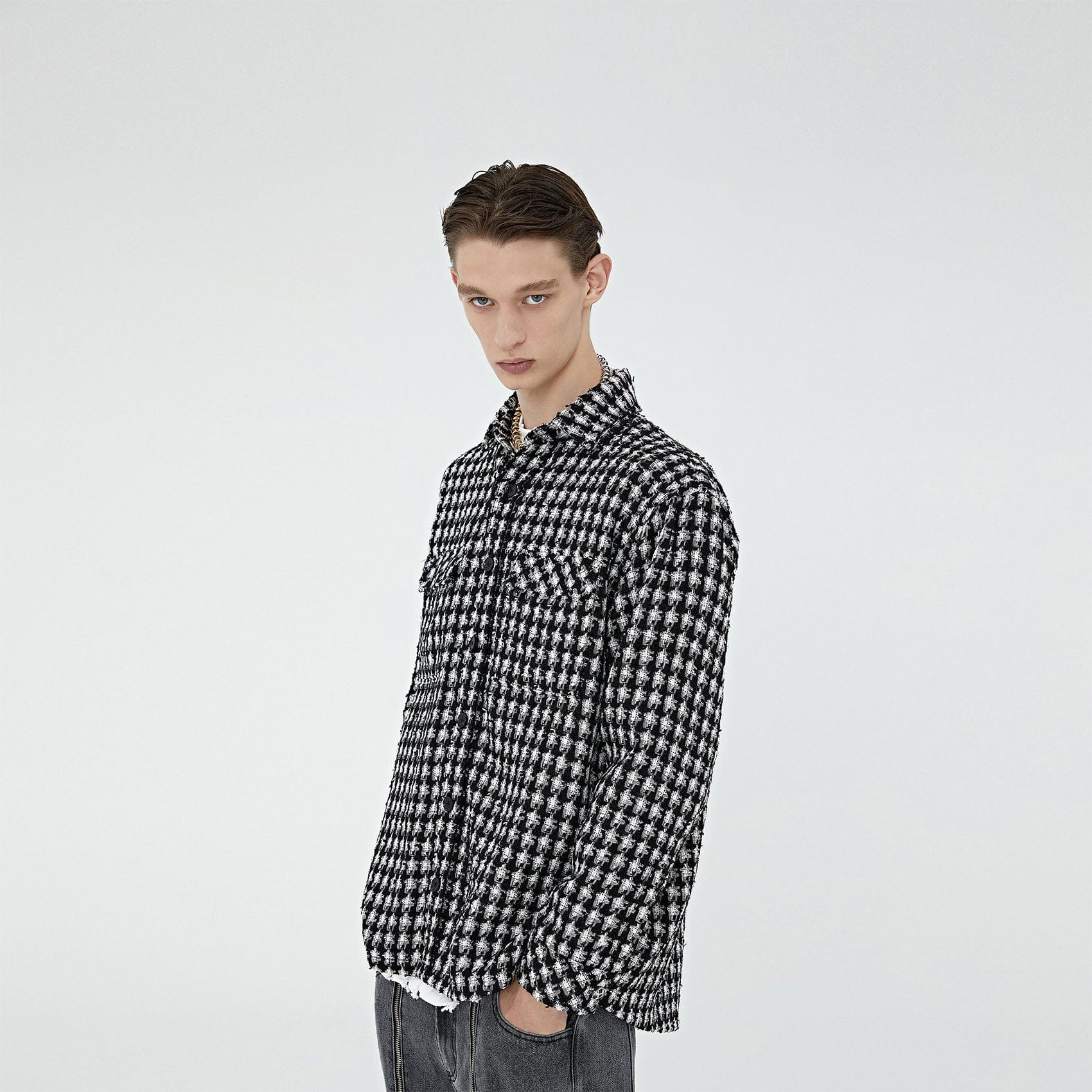 BONELESS Houndstooth Tweed Jacket-Jacket-S-Free Shipping Leatheretro
