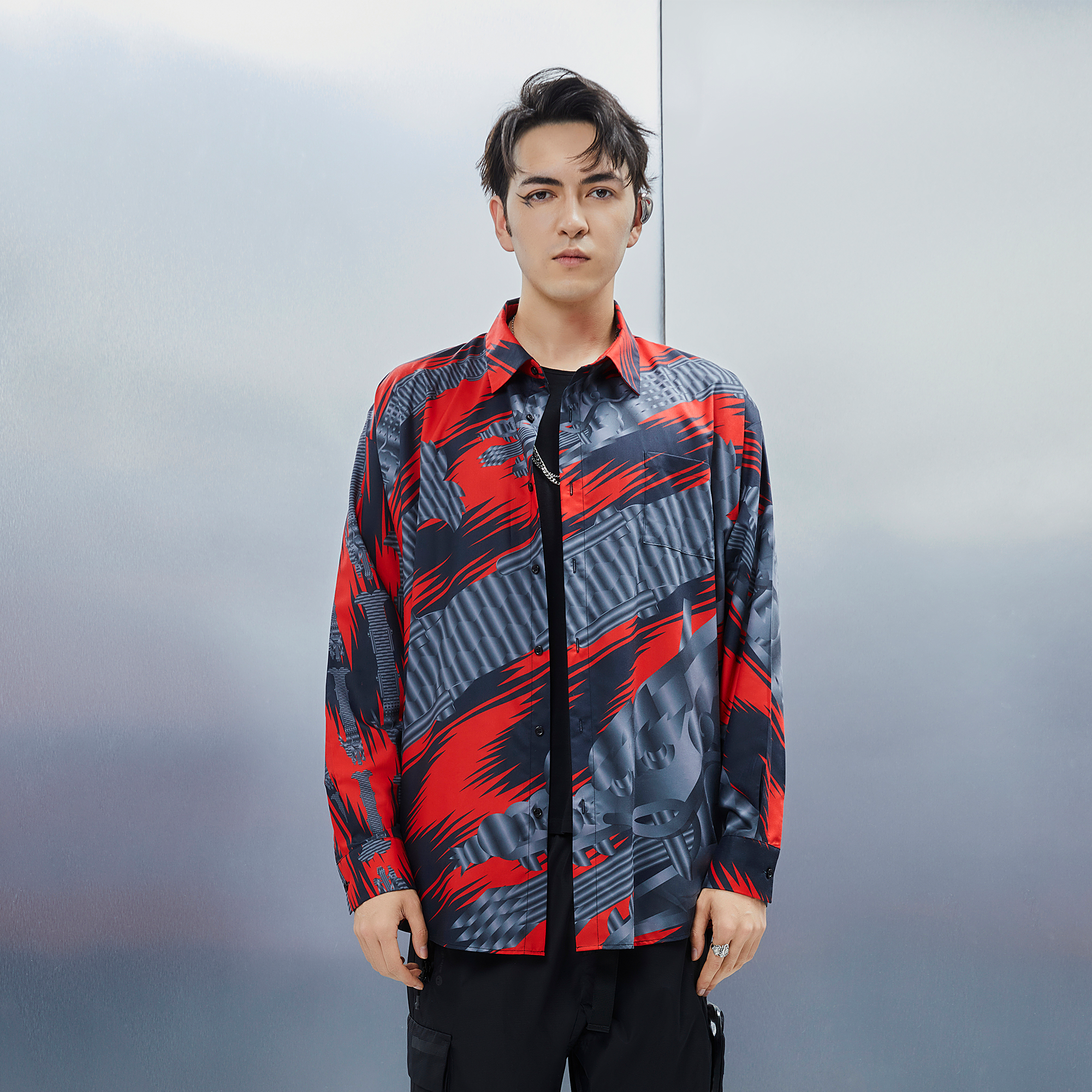 MASH UP ASIA Abstract Stripe Oversized Shirt-Shirt-M-Red-Free Shipping Leatheretro