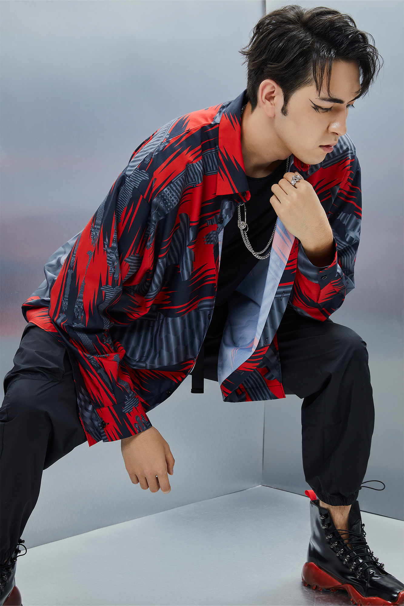 MASH UP ASIA Abstract Stripe Oversized Shirt-Shirt-M-Blue-Free Shipping Leatheretro