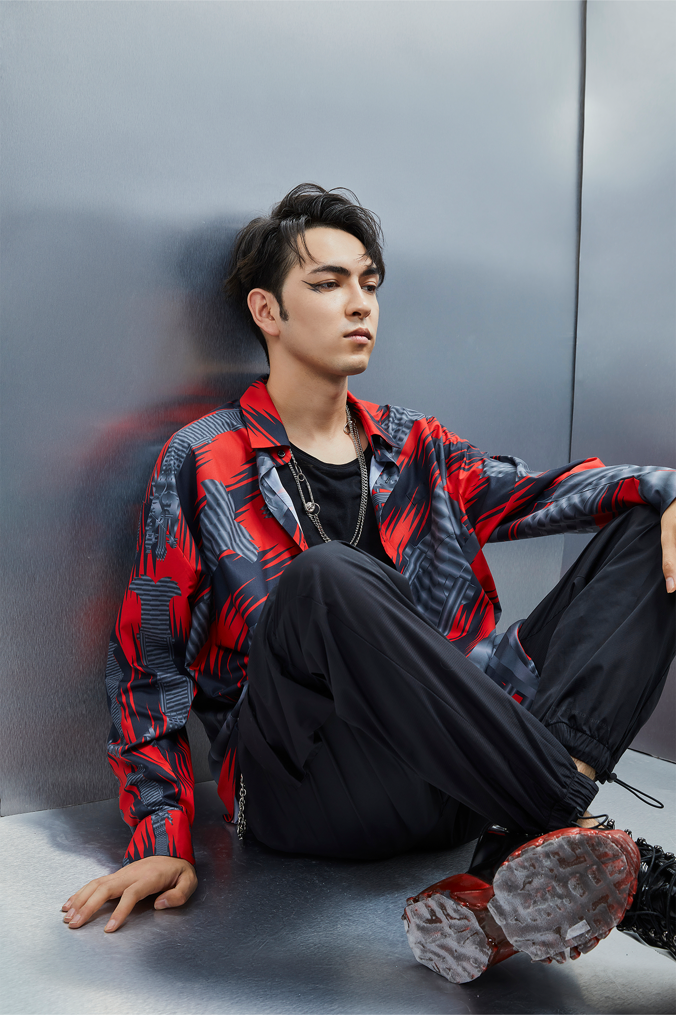MASH UP ASIA Abstract Stripe Oversized Shirt-Shirt-M-Blue-Free Shipping Leatheretro