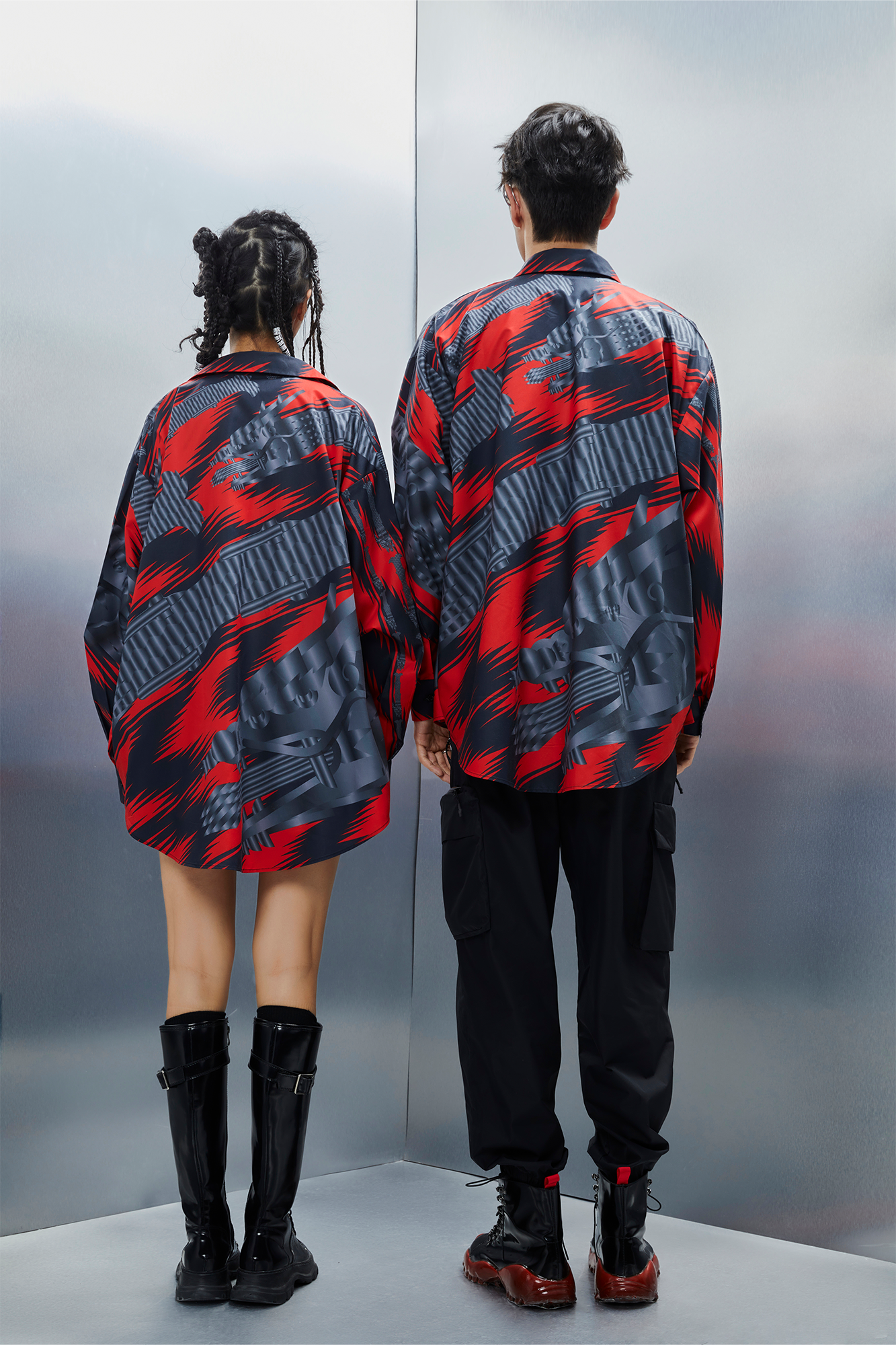 MASH UP ASIA Abstract Stripe Oversized Shirt-Shirt-M-Blue-Free Shipping Leatheretro