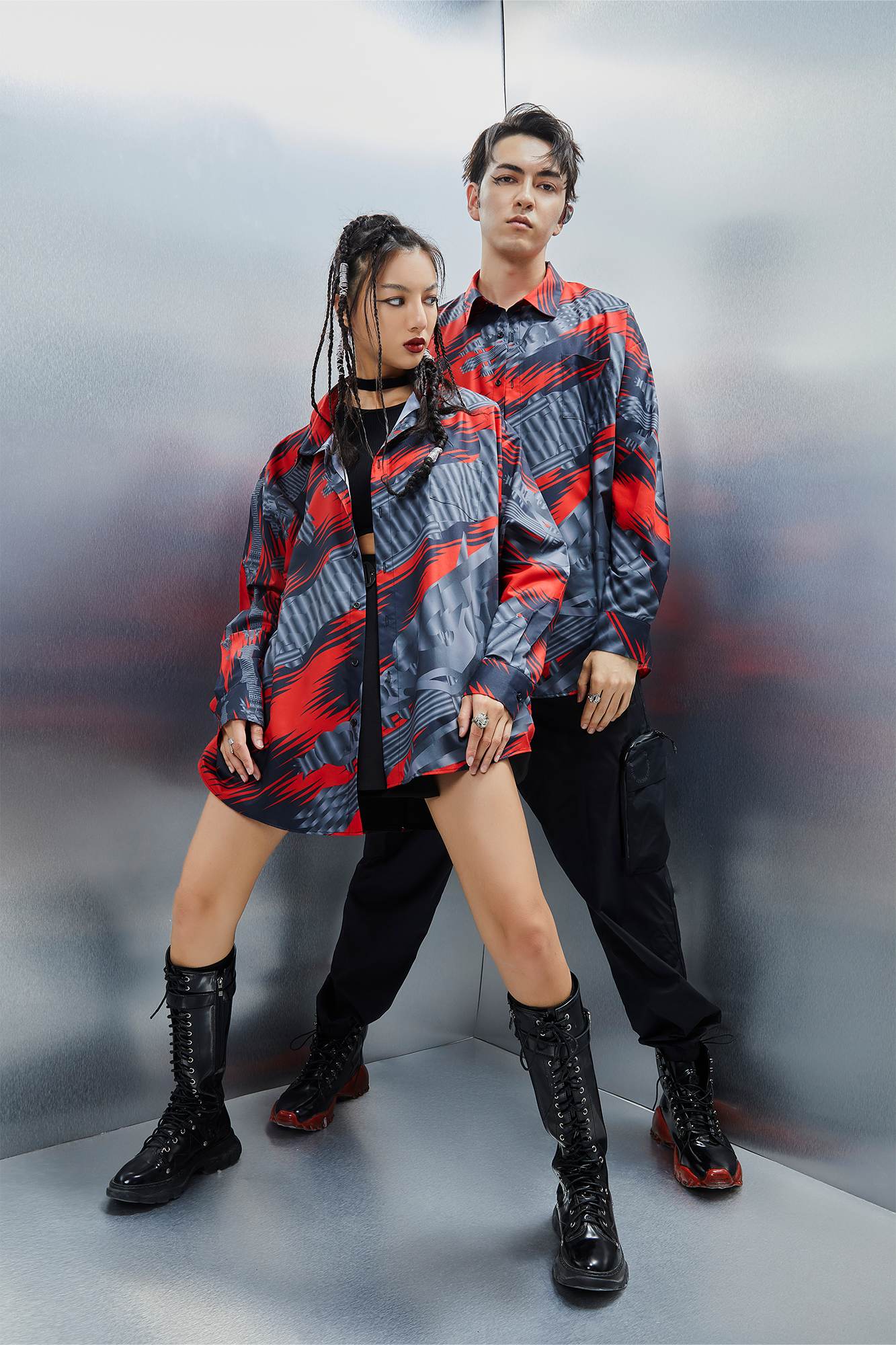 MASH UP ASIA Abstract Stripe Oversized Shirt-Shirt-M-Blue-Free Shipping Leatheretro