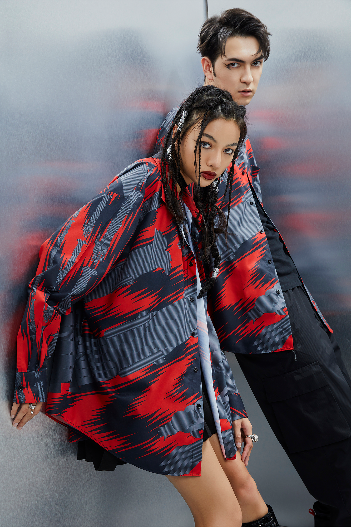 MASH UP ASIA Abstract Stripe Oversized Shirt-Shirt-M-Blue-Free Shipping Leatheretro