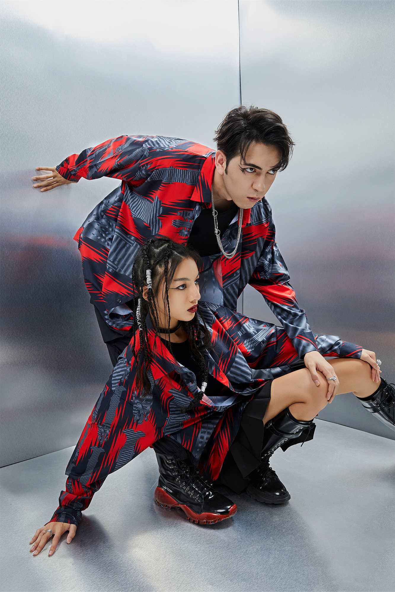 MASH UP ASIA Abstract Stripe Oversized Shirt-Shirt-M-Blue-Free Shipping Leatheretro