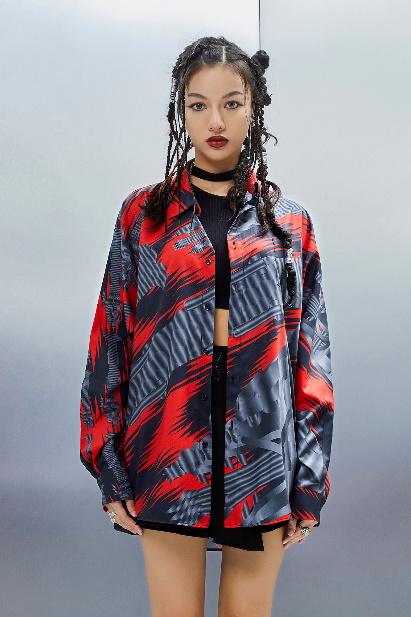 MASH UP ASIA Abstract Stripe Oversized Shirt-Shirt-M-Blue-Free Shipping Leatheretro
