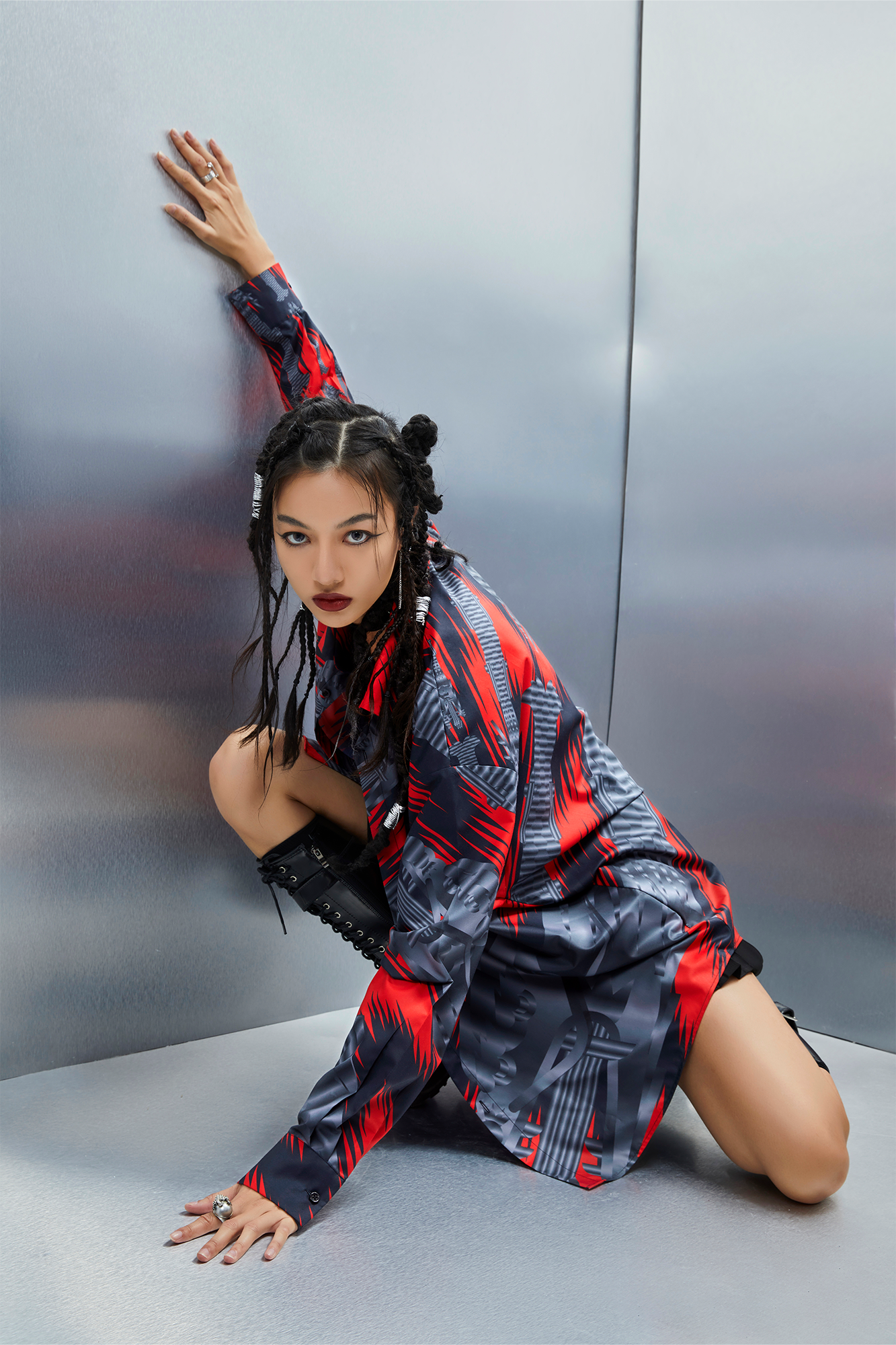 MASH UP ASIA Abstract Stripe Oversized Shirt-Shirt-M-Blue-Free Shipping Leatheretro