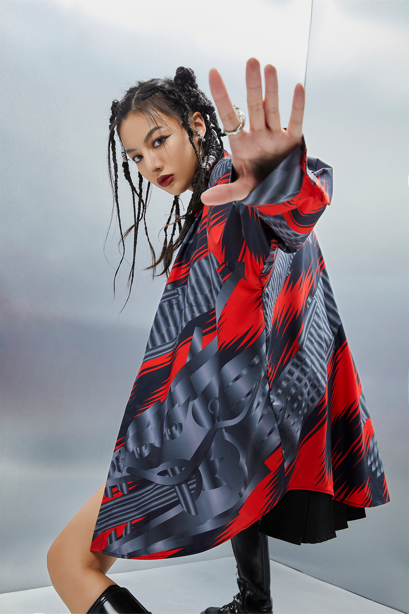 MASH UP ASIA Abstract Stripe Oversized Shirt-Shirt-M-Blue-Free Shipping Leatheretro